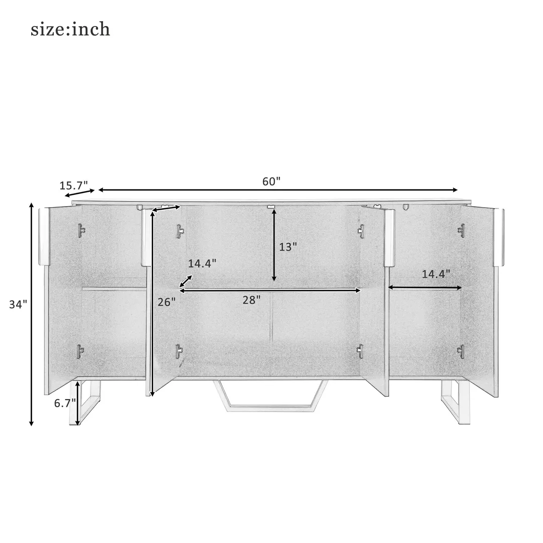 JIMSMAISON The pinstripe design on the door panel is elegant and understated, and the gold metal legs reflect the texture, the design of this cabinet combines the features of modern simplicity and light luxury, photo 6 of 12