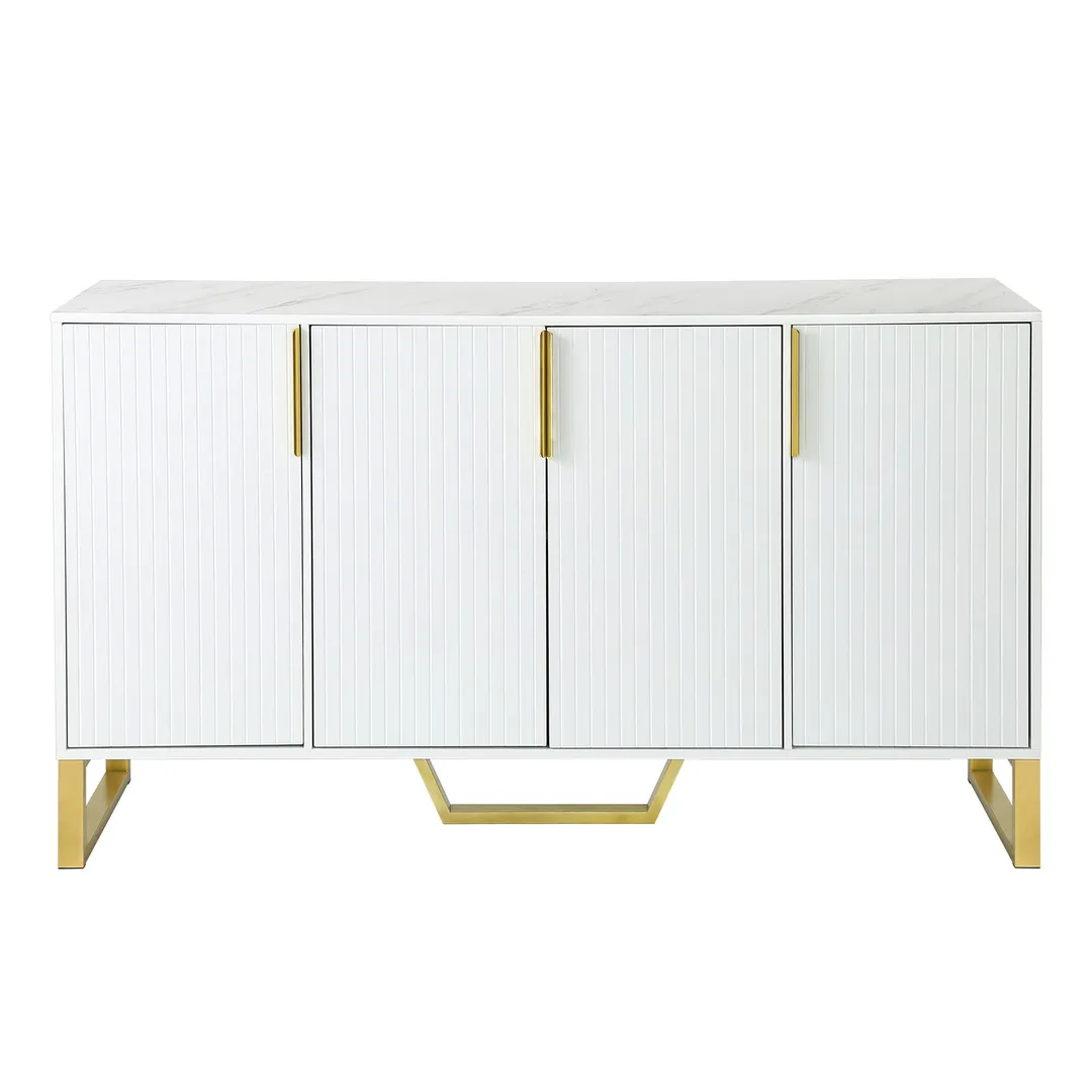 JIMSMAISON The pinstripe design on the door panel is elegant and understated, and the gold metal legs reflect the texture, the design of this cabinet combines the features of modern simplicity and light luxury, photo 3 of 12