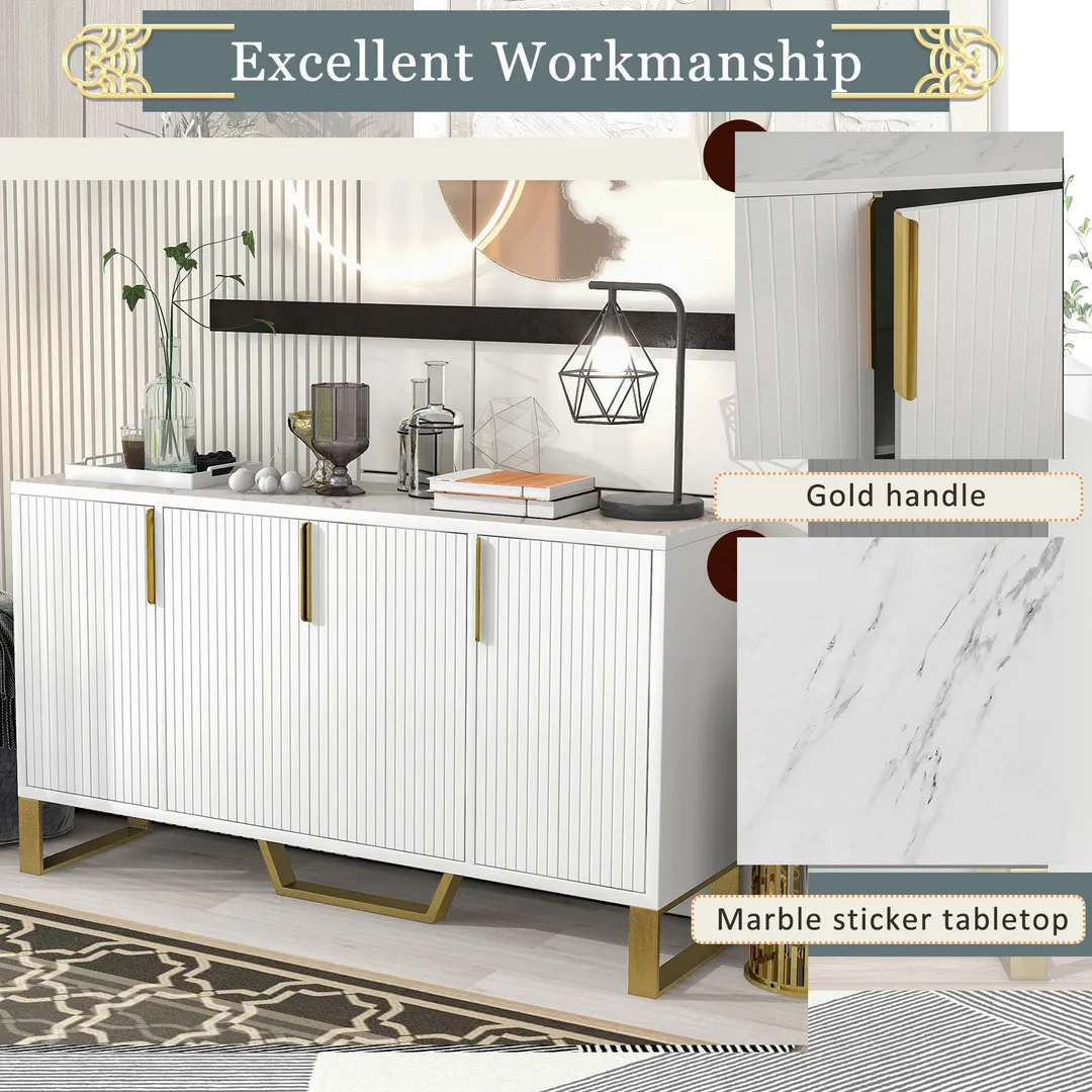 JIMSMAISON The pinstripe design on the door panel is elegant and understated, and the gold metal legs reflect the texture, the design of this cabinet combines the features of modern simplicity and light luxury, photo 2 of 12