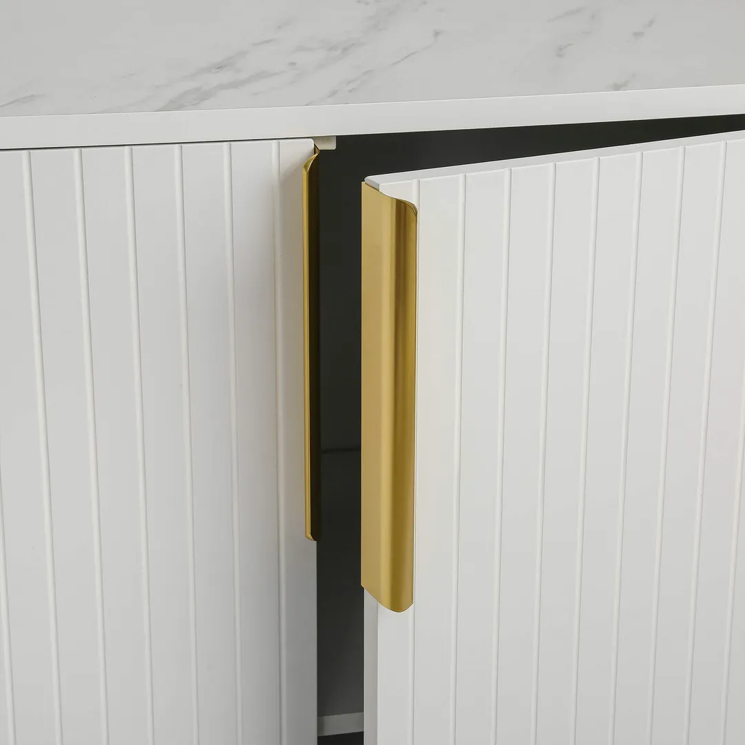 JIMSMAISON The pinstripe design on the door panel is elegant and understated, and the gold metal legs reflect the texture, the design of this cabinet combines the features of modern simplicity and light luxury, photo 4 of 12