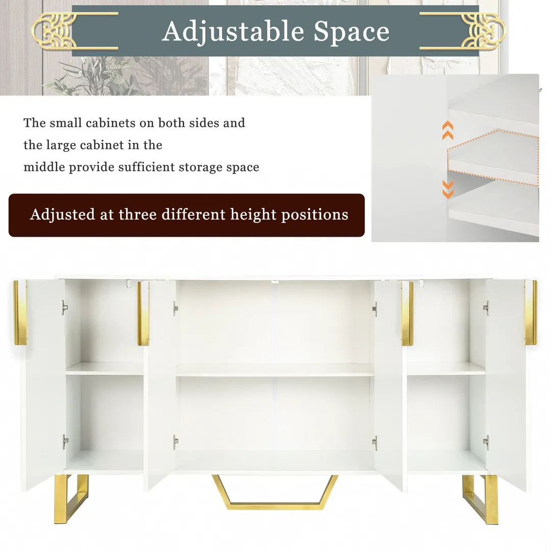 JIMSMAISON The pinstripe design on the door panel is elegant and understated, and the gold metal legs reflect the texture, the design of this cabinet combines the features of modern simplicity and light luxury, photo 7 of 12