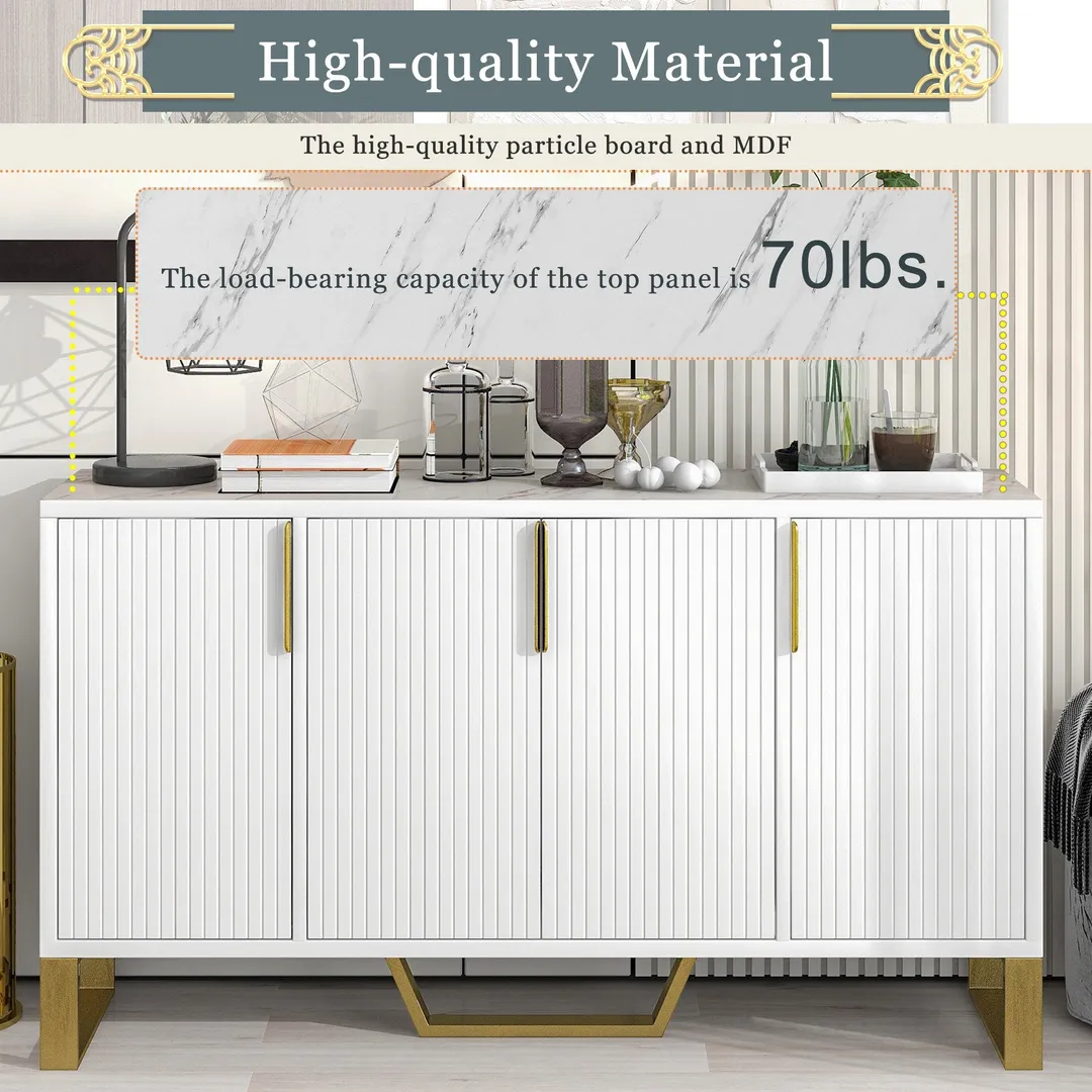 JIMSMAISON The pinstripe design on the door panel is elegant and understated, and the gold metal legs reflect the texture, the design of this cabinet combines the features of modern simplicity and light luxury, photo 10 of 12