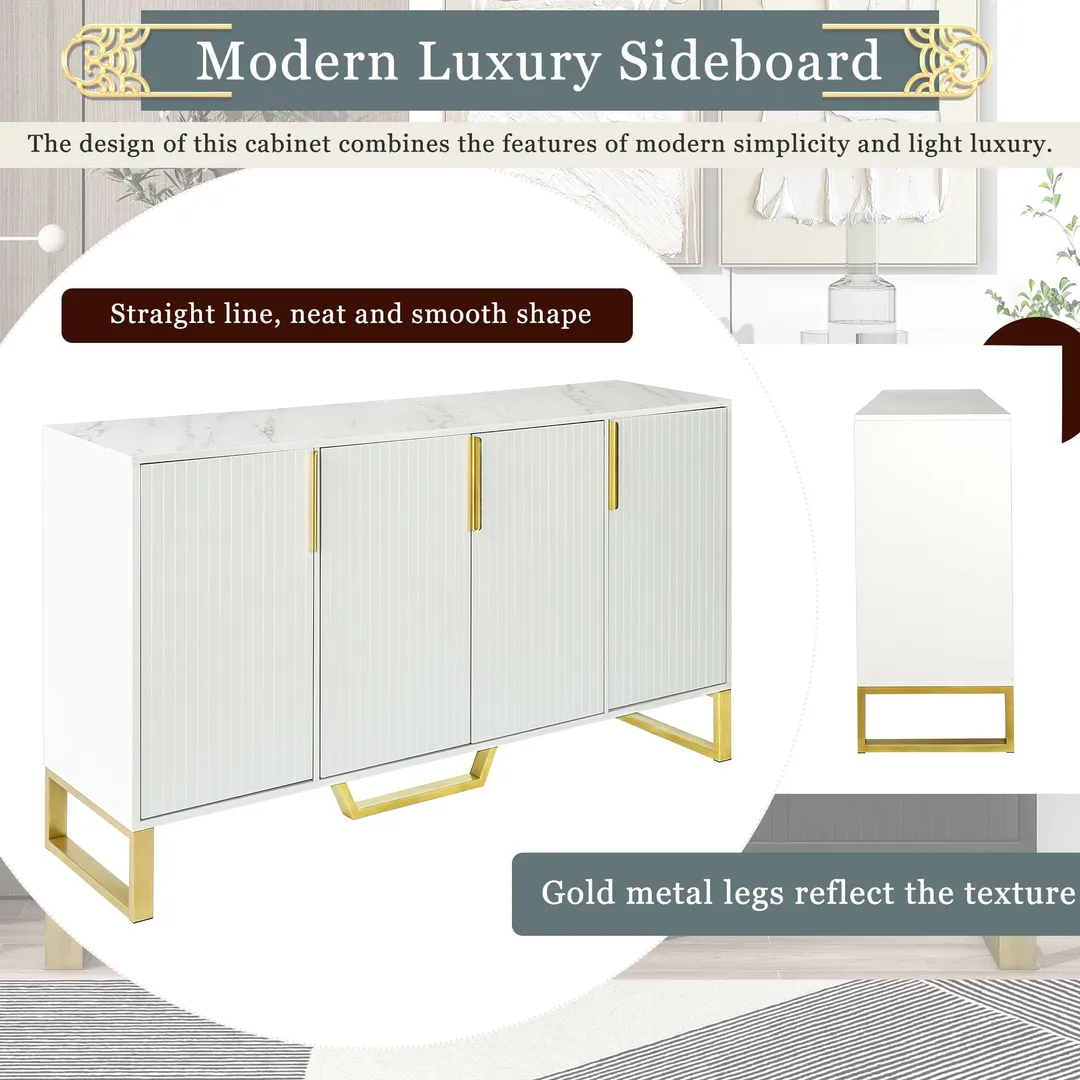 JIMSMAISON The pinstripe design on the door panel is elegant and understated, and the gold metal legs reflect the texture, the design of this cabinet combines the features of modern simplicity and light luxury, photo 12 of 12