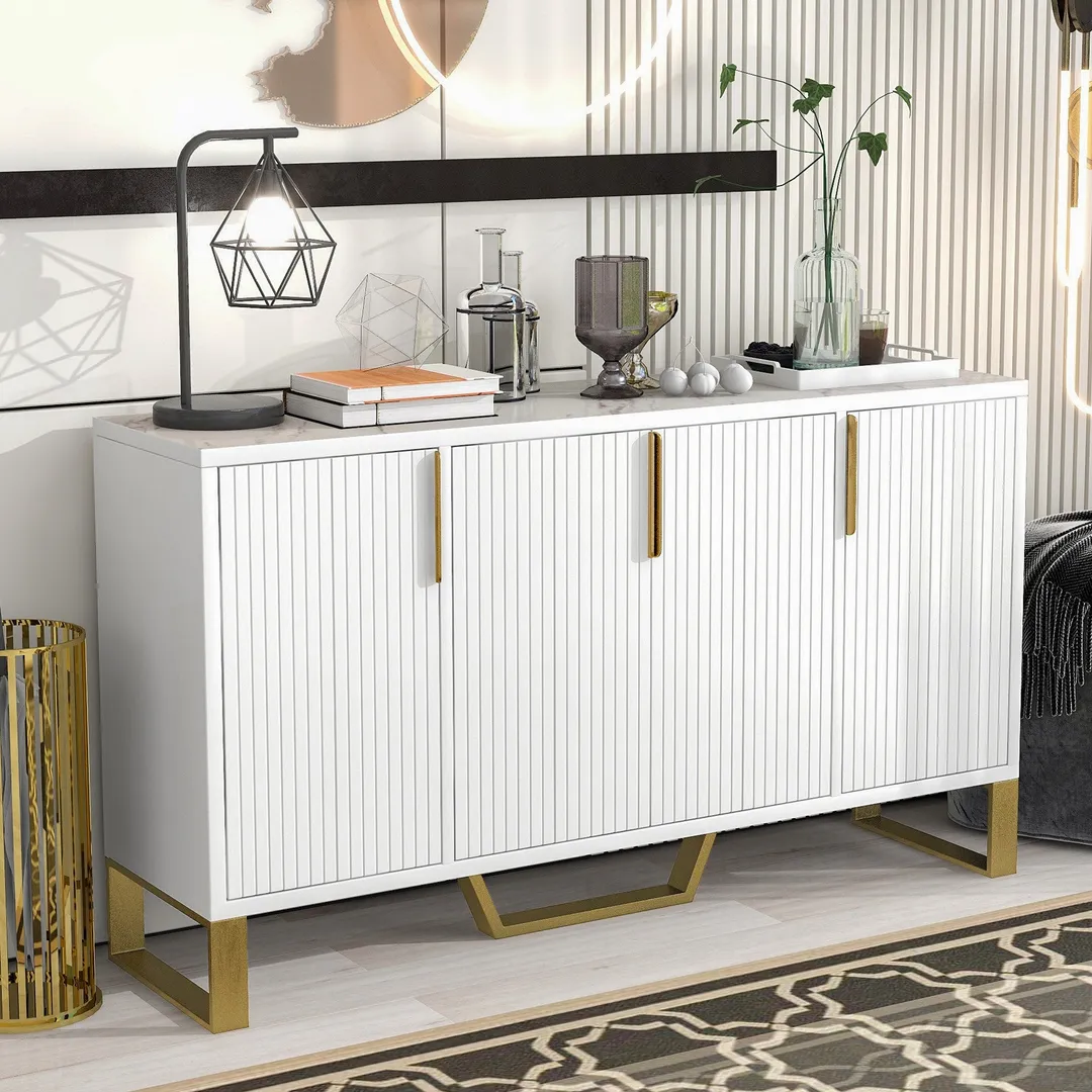 JIMSMAISON The pinstripe design on the door panel is elegant and understated, and the gold metal legs reflect the texture, the design of this cabinet combines the features of modern simplicity and light luxury, photo 11 of 12
