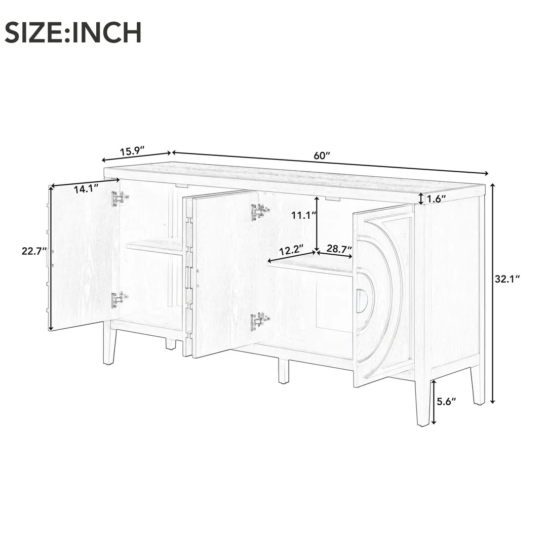 JIMSMAISON This retro sideboard has four doors with rounded lines on the doors to create a three-dimensional look, the country-style cabinet adds a warm atmosphere to your home, photo 11 of 13
