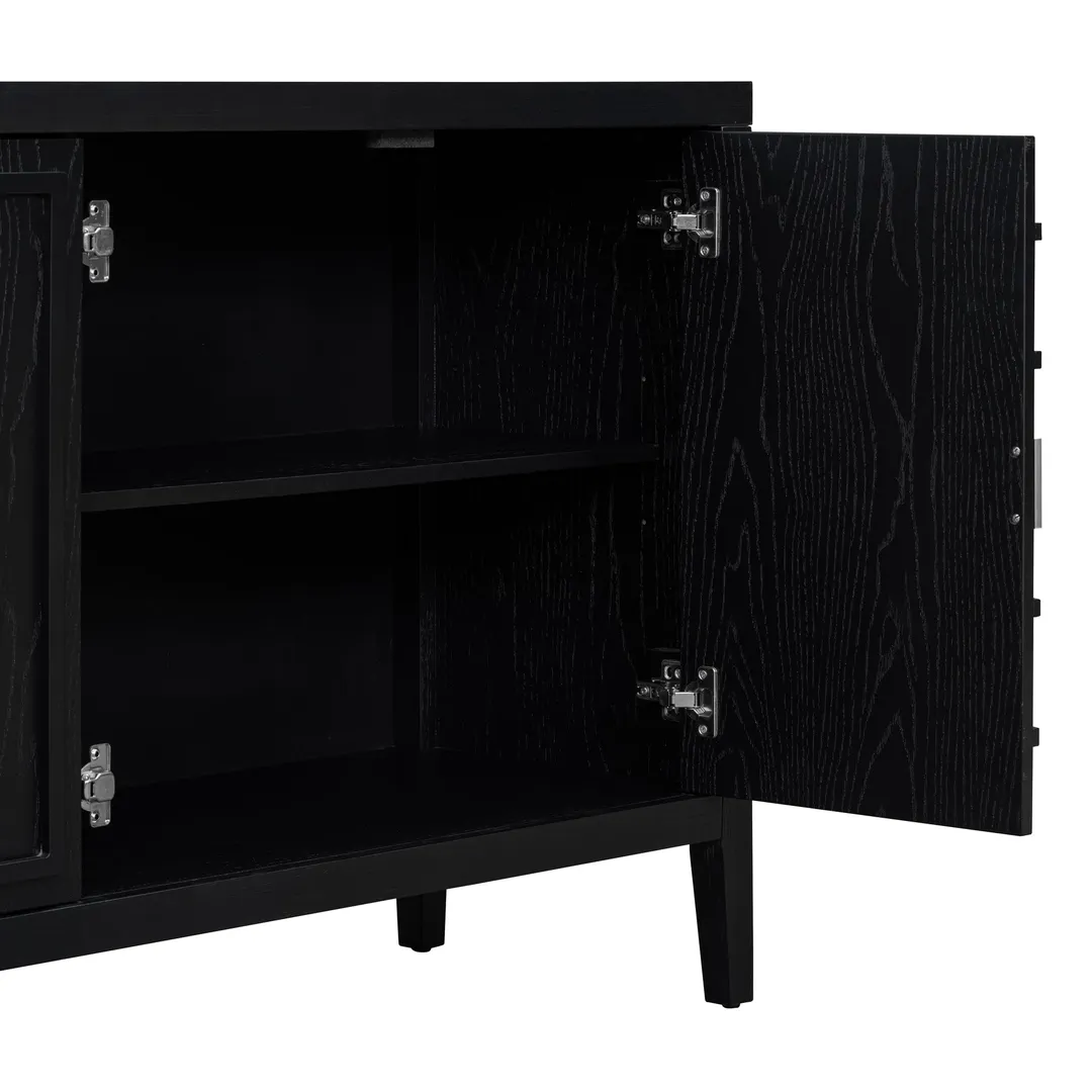 JIMSMAISON This retro sideboard has four doors with rounded lines on the doors to create a three-dimensional look, the country-style cabinet adds a warm atmosphere to your home, photo 4 of 14