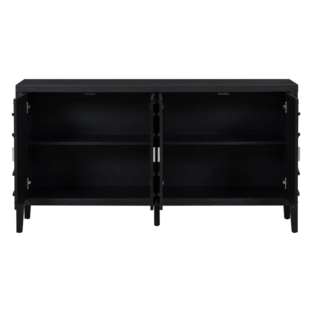 JIMSMAISON This retro sideboard has four doors with rounded lines on the doors to create a three-dimensional look, the country-style cabinet adds a warm atmosphere to your home, photo 5 of 14