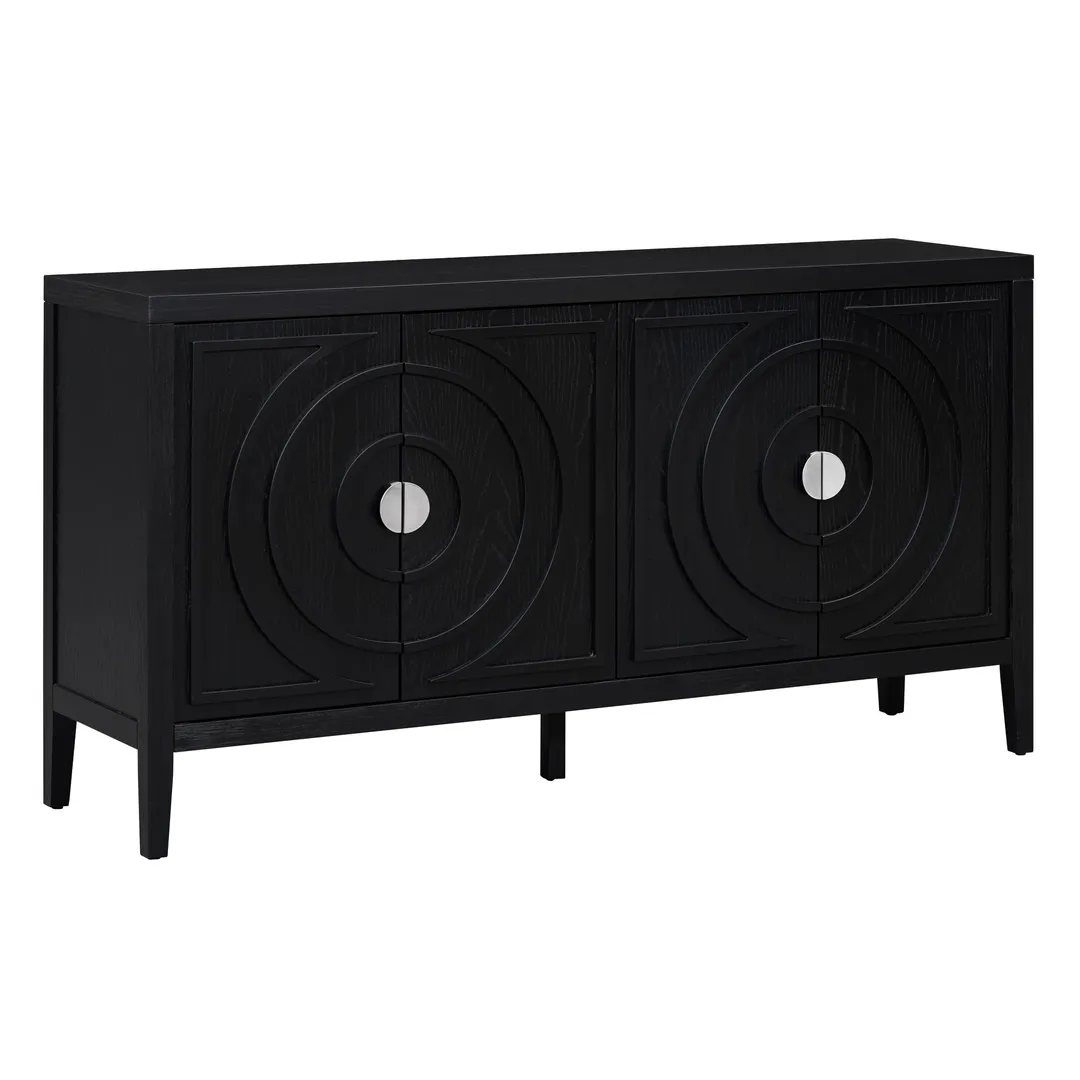JIMSMAISON This retro sideboard has four doors with rounded lines on the doors to create a three-dimensional look, the country-style cabinet adds a warm atmosphere to your home, photo 6 of 14