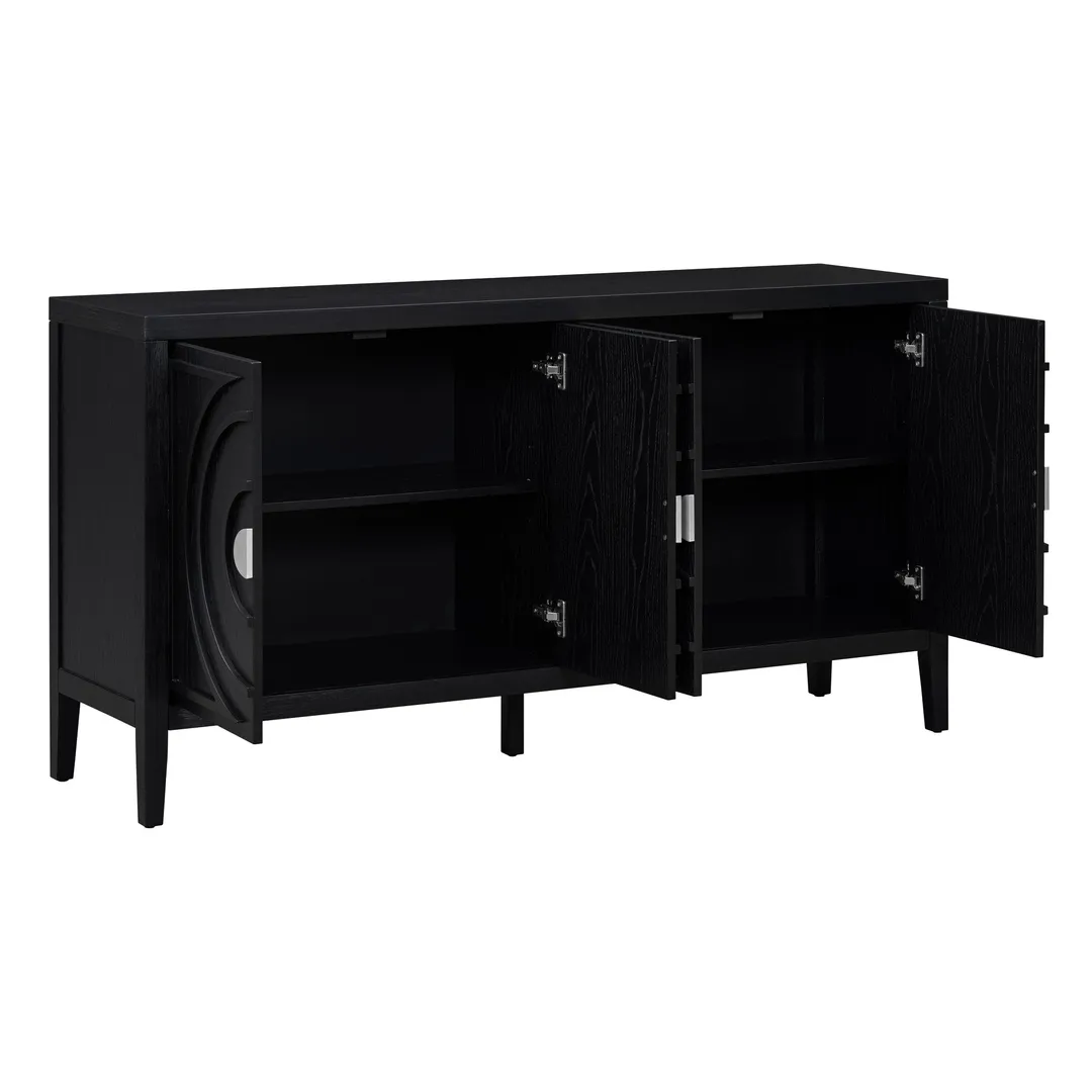JIMSMAISON This retro sideboard has four doors with rounded lines on the doors to create a three-dimensional look, the country-style cabinet adds a warm atmosphere to your home, photo 10 of 14