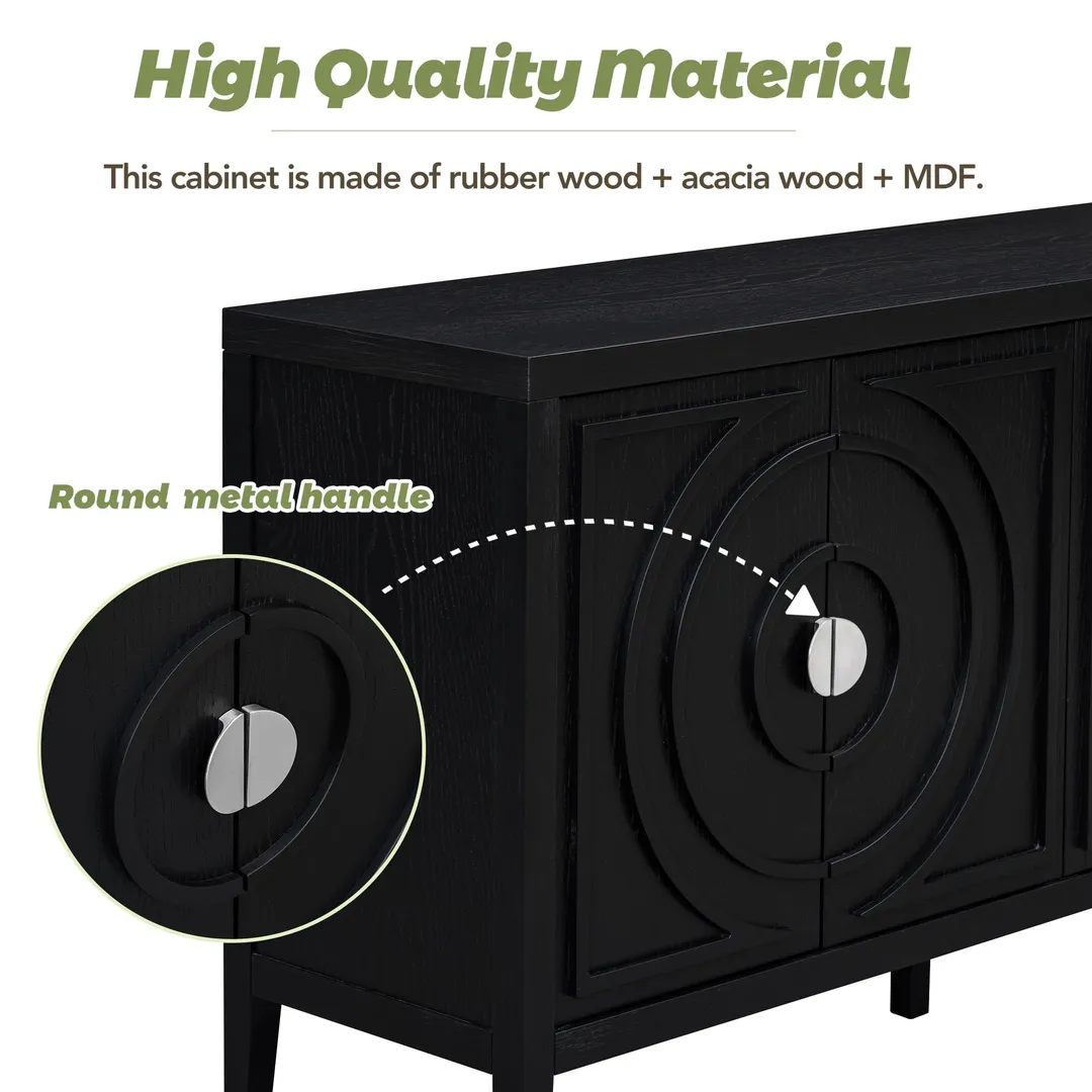 JIMSMAISON This retro sideboard has four doors with rounded lines on the doors to create a three-dimensional look, the country-style cabinet adds a warm atmosphere to your home, photo 11 of 14