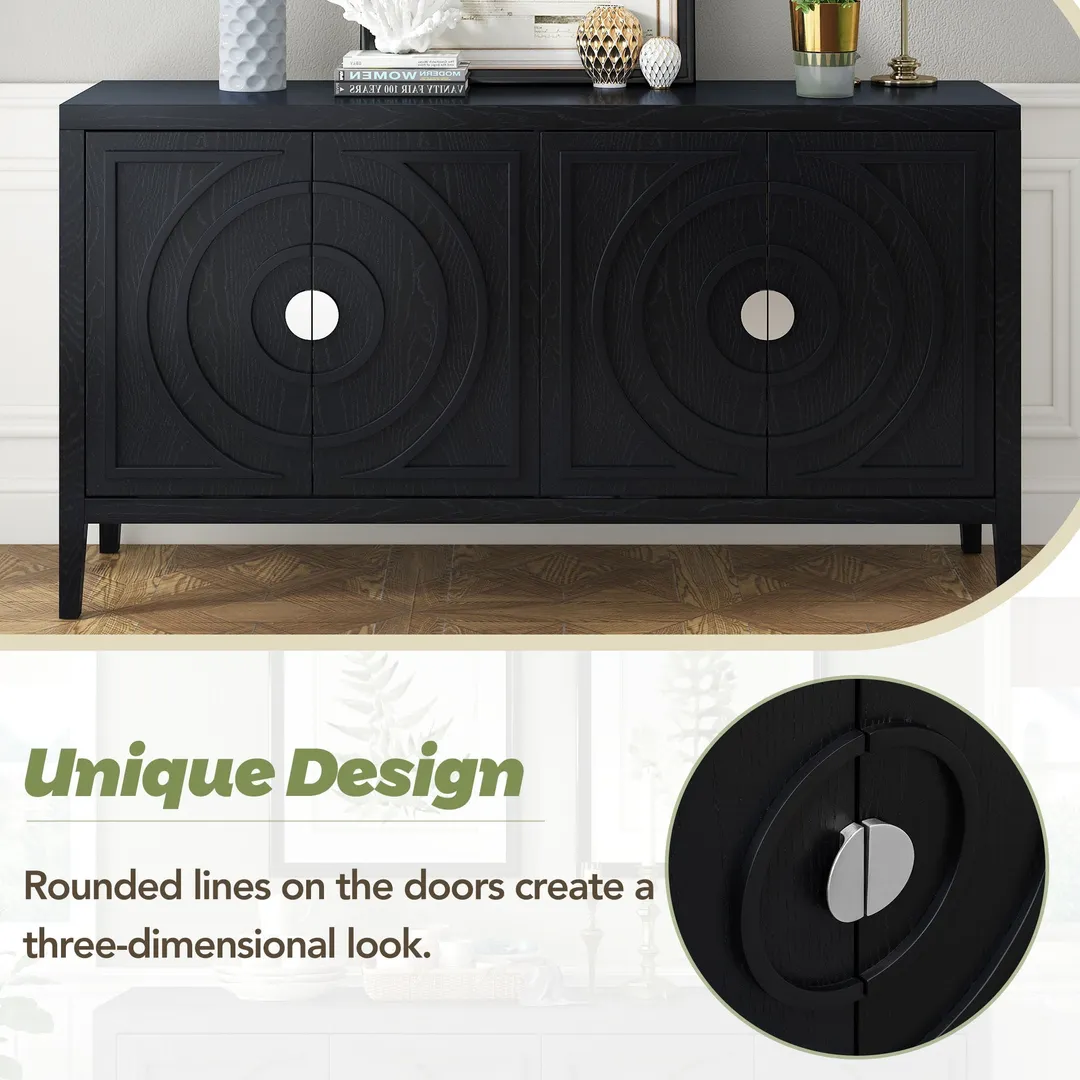 JIMSMAISON This retro sideboard has four doors with rounded lines on the doors to create a three-dimensional look, the country-style cabinet adds a warm atmosphere to your home, photo 14 of 14