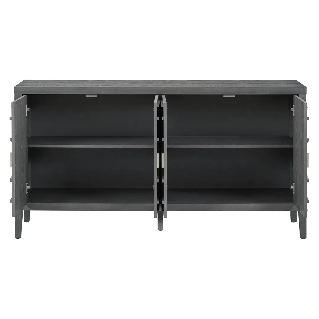 JIMSMAISON This retro sideboard has four doors with rounded lines on the doors to create a three-dimensional look, the country-style cabinet adds a warm atmosphere to your home, photo 5 of 13