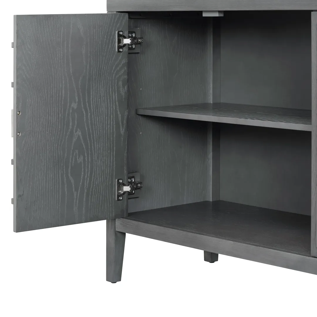 JIMSMAISON This retro sideboard has four doors with rounded lines on the doors to create a three-dimensional look, the country-style cabinet adds a warm atmosphere to your home, photo 4 of 13