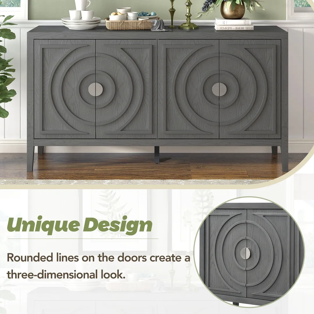 JIMSMAISON This retro sideboard has four doors with rounded lines on the doors to create a three-dimensional look, the country-style cabinet adds a warm atmosphere to your home, photo 2 of 13