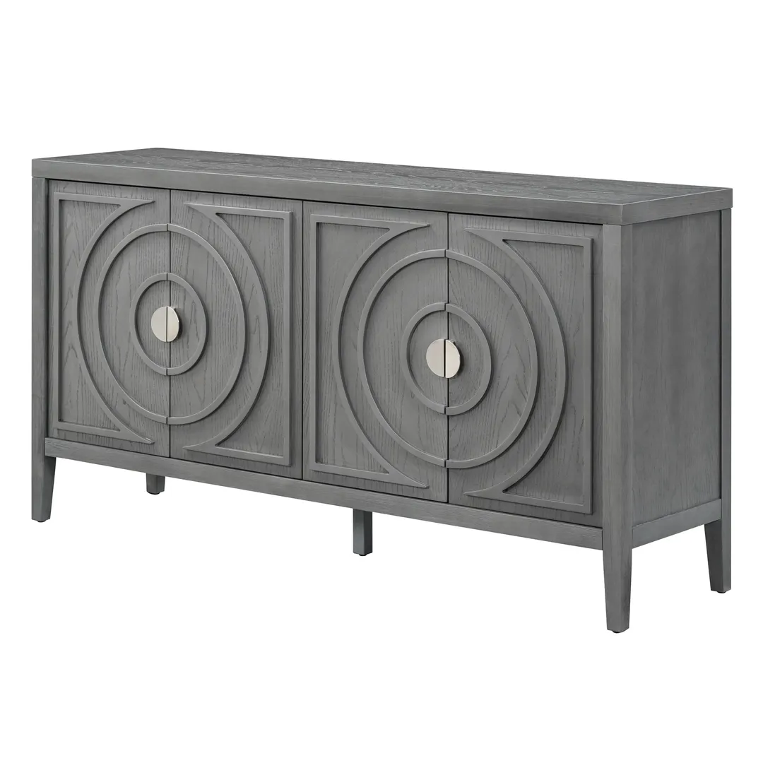 JIMSMAISON This retro sideboard has four doors with rounded lines on the doors to create a three-dimensional look, the country-style cabinet adds a warm atmosphere to your home, photo 8 of 13