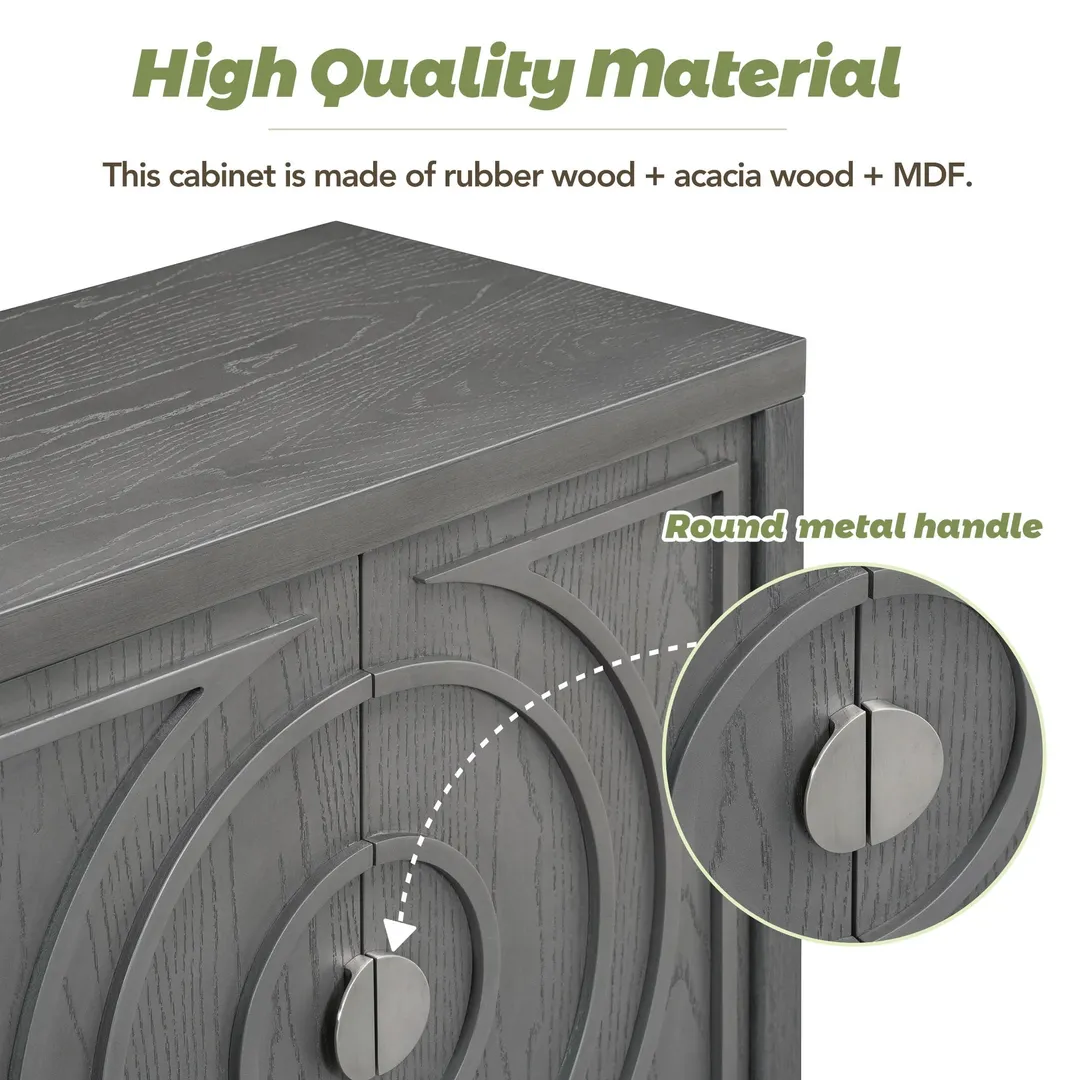 JIMSMAISON This retro sideboard has four doors with rounded lines on the doors to create a three-dimensional look, the country-style cabinet adds a warm atmosphere to your home, photo 13 of 13