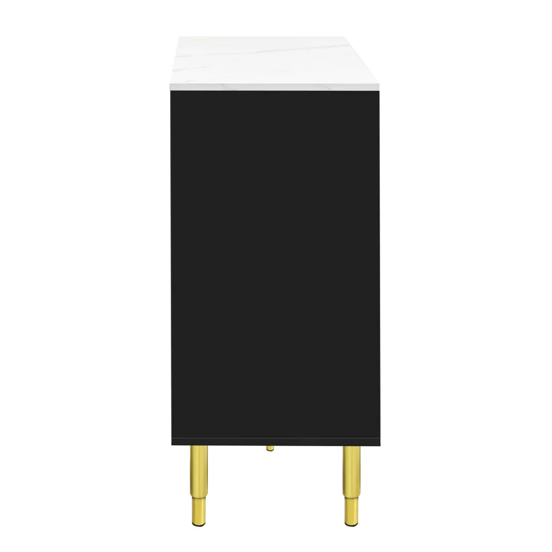JIMSMAISON The amber-yellow glass doors and marble sticker tabletop are elegant and understated, and the gold metal legs reflect the texture, the design of this cabinet combines the features of modern simplicity and light luxury, photo 10 of 14