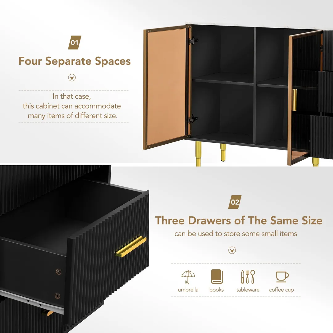 JIMSMAISON The amber-yellow glass doors and marble sticker tabletop are elegant and understated, and the gold metal legs reflect the texture, the design of this cabinet combines the features of modern simplicity and light luxury, photo 13 of 14