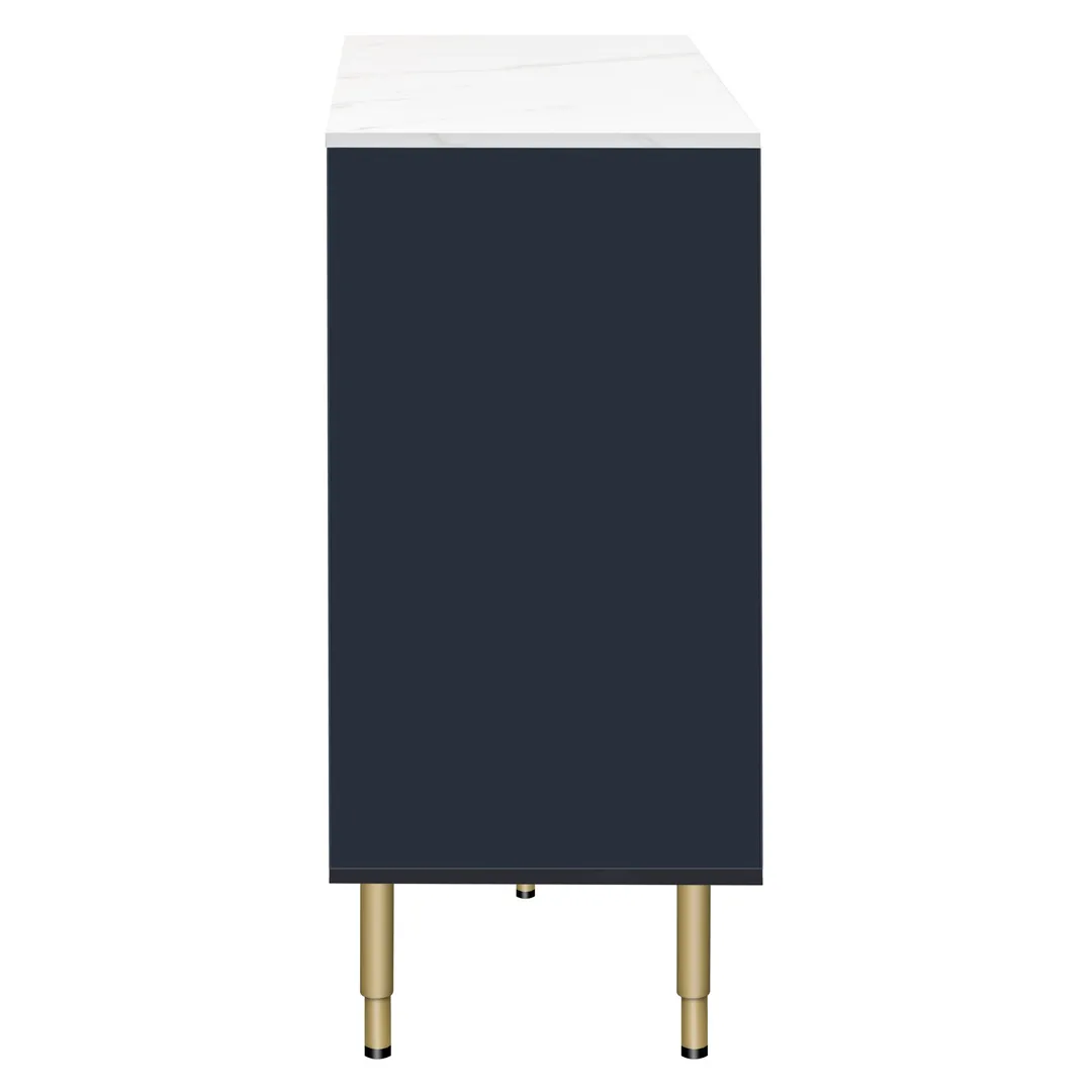 JIMSMAISON The amber-yellow glass doors and marble sticker tabletop are elegant and understated, and the gold metal legs reflect the texture, the design of this cabinet combines the features of modern simplicity and light luxury, photo 4 of 13