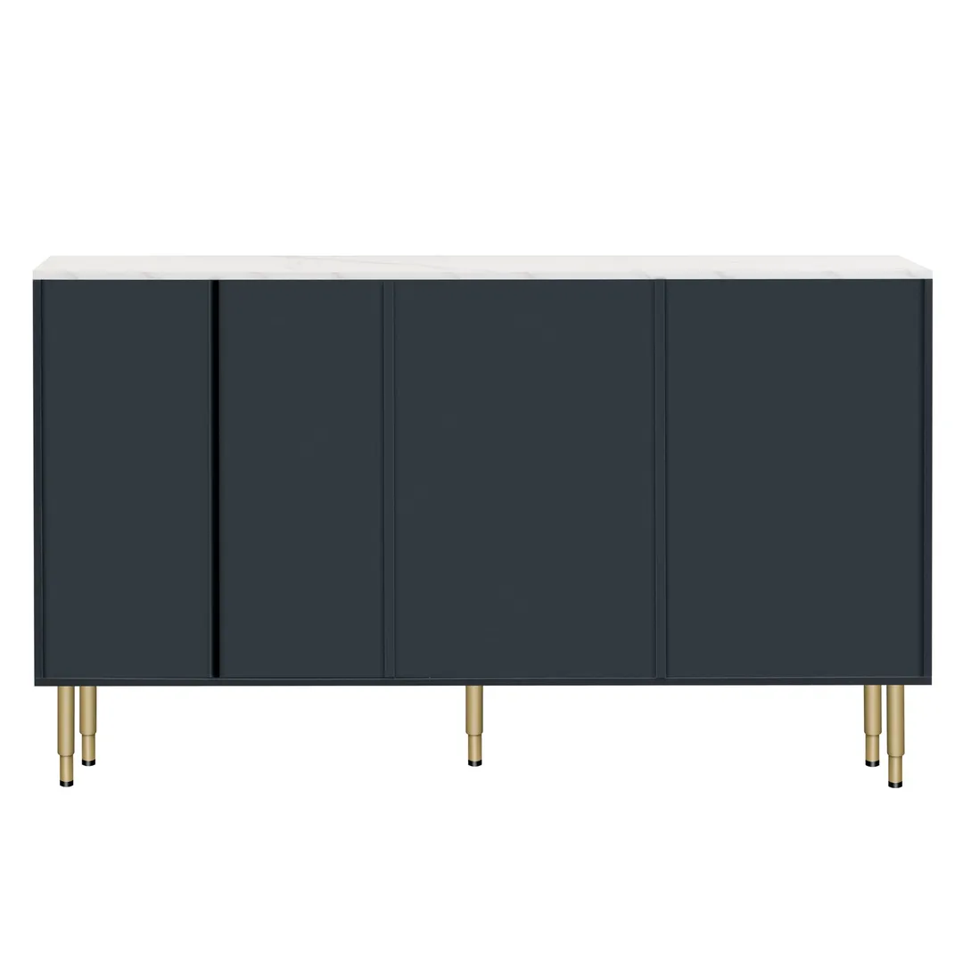 JIMSMAISON The amber-yellow glass doors and marble sticker tabletop are elegant and understated, and the gold metal legs reflect the texture, the design of this cabinet combines the features of modern simplicity and light luxury, photo 5 of 13