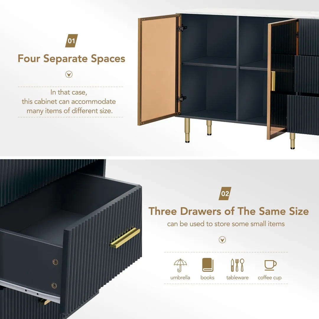 JIMSMAISON The amber-yellow glass doors and marble sticker tabletop are elegant and understated, and the gold metal legs reflect the texture, the design of this cabinet combines the features of modern simplicity and light luxury, photo 10 of 13