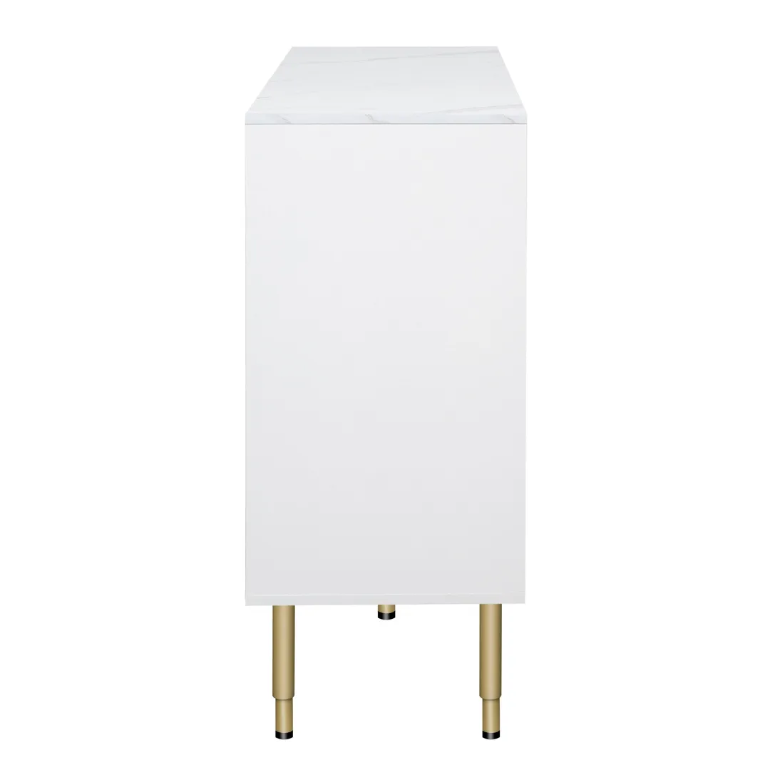 JIMSMAISON The amber-yellow glass doors and marble sticker tabletop are elegant and understated, and the gold metal legs reflect the texture, the design of this cabinet combines the features of modern simplicity and light luxury, photo 7 of 13