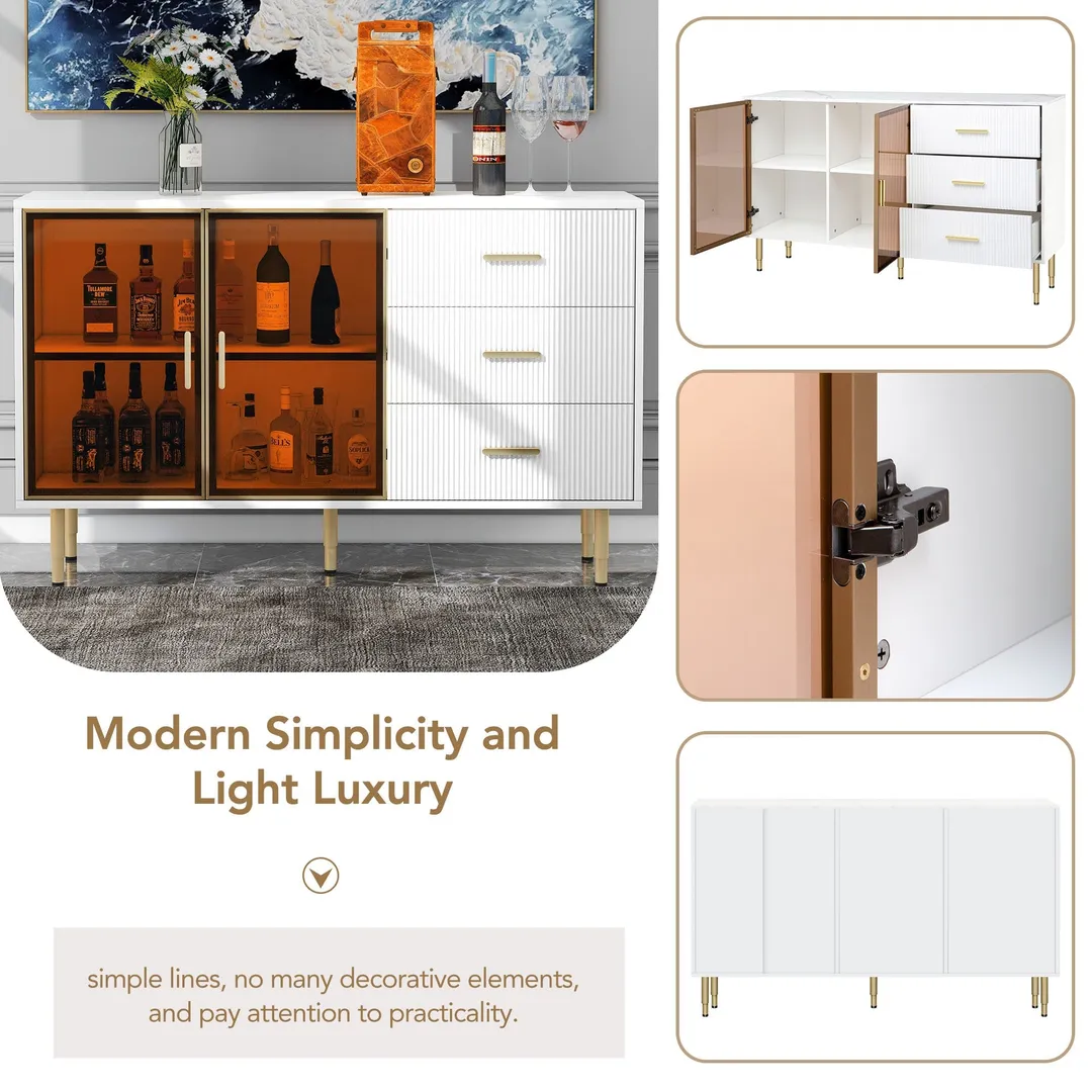 JIMSMAISON The amber-yellow glass doors and marble sticker tabletop are elegant and understated, and the gold metal legs reflect the texture, the design of this cabinet combines the features of modern simplicity and light luxury, photo 13 of 13