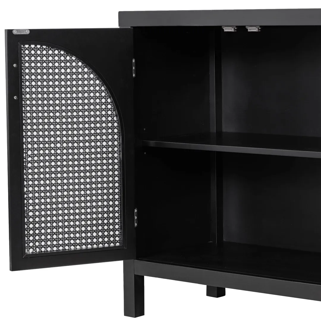 JIMSMAISON The 4-door cabinet with special-shape artificial rattan door panels, convenient metal handles, and a straight-line frame, is an ideal choice for any room in your home, photo 4 of 14