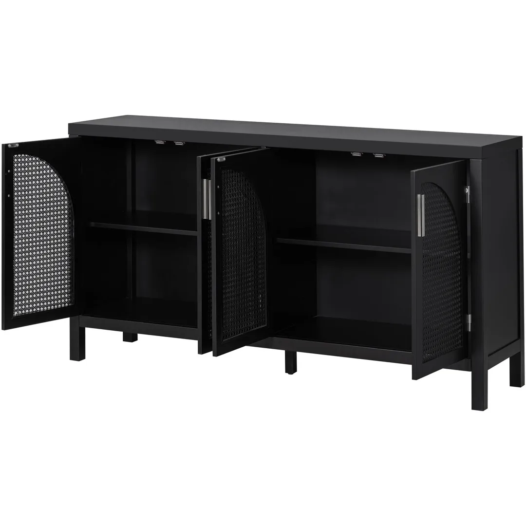 JIMSMAISON The 4-door cabinet with special-shape artificial rattan door panels, convenient metal handles, and a straight-line frame, is an ideal choice for any room in your home, photo 2 of 14