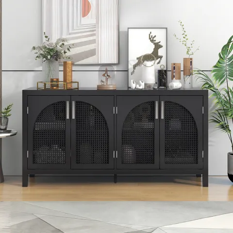 The 4-door cabinet with special-shape artificial rattan door panels