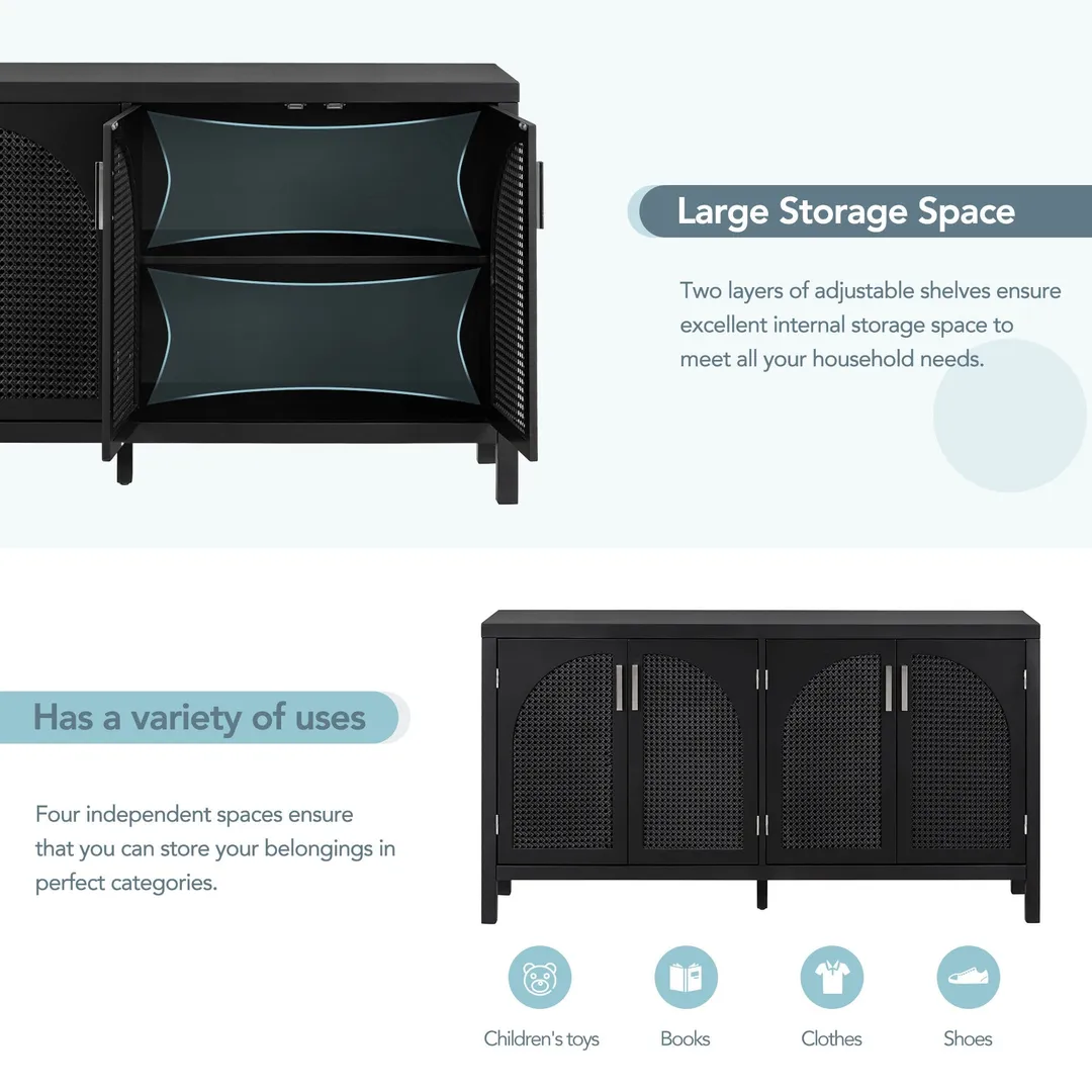 JIMSMAISON The 4-door cabinet with special-shape artificial rattan door panels, convenient metal handles, and a straight-line frame, is an ideal choice for any room in your home, photo 8 of 14