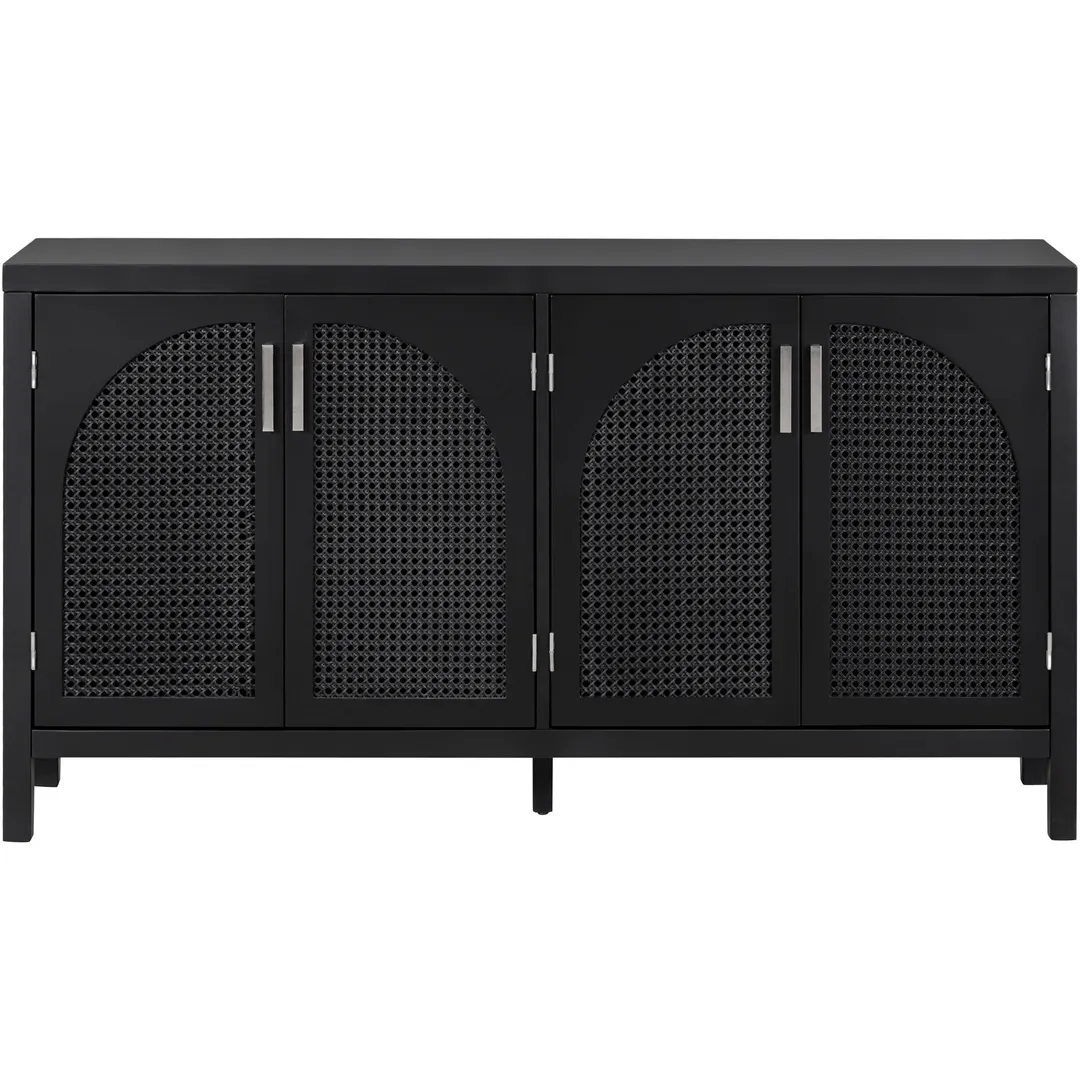JIMSMAISON The 4-door cabinet with special-shape artificial rattan door panels, convenient metal handles, and a straight-line frame, is an ideal choice for any room in your home, photo 9 of 14