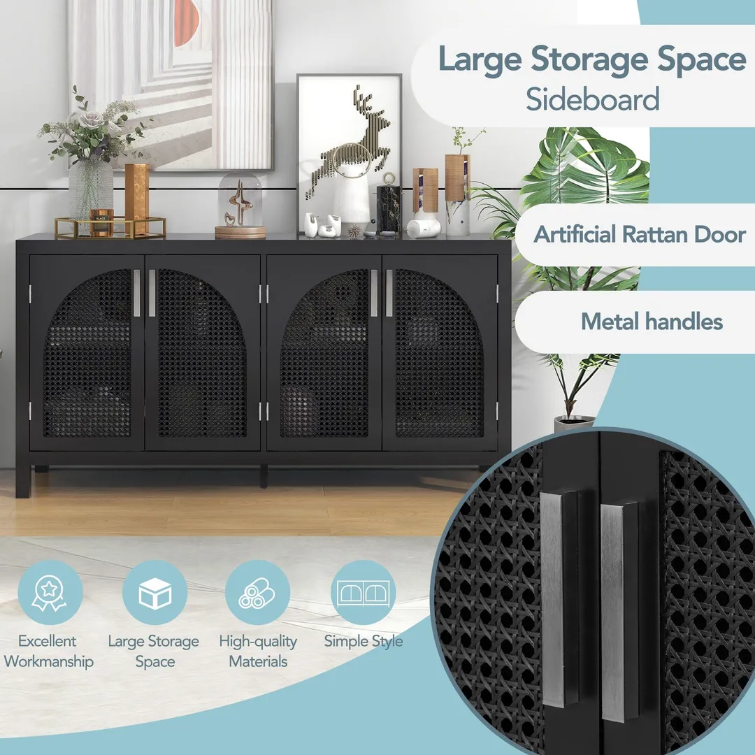JIMSMAISON The 4-door cabinet with special-shape artificial rattan door panels, convenient metal handles, and a straight-line frame, is an ideal choice for any room in your home, photo 7 of 14