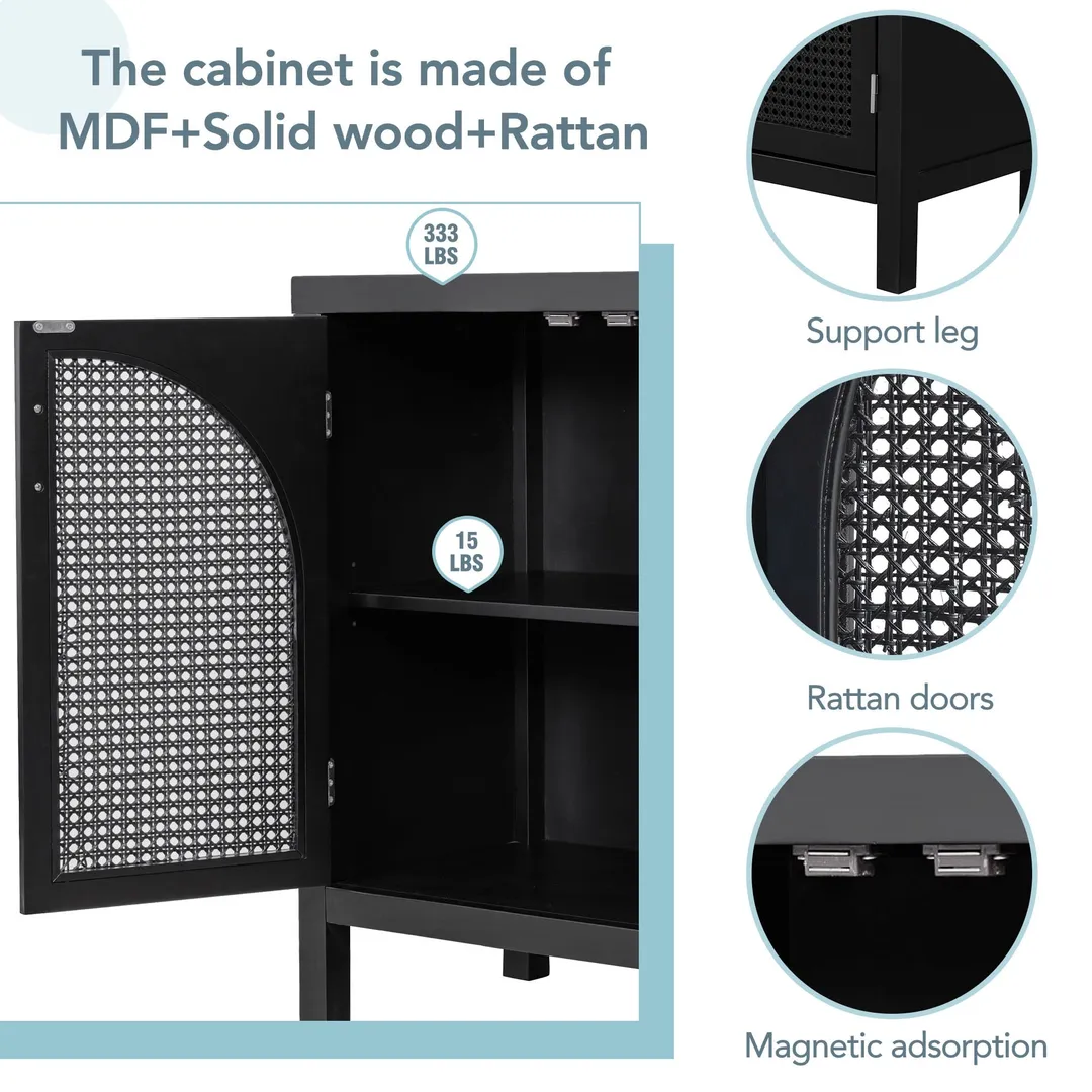 JIMSMAISON The 4-door cabinet with special-shape artificial rattan door panels, convenient metal handles, and a straight-line frame, is an ideal choice for any room in your home, photo 12 of 14