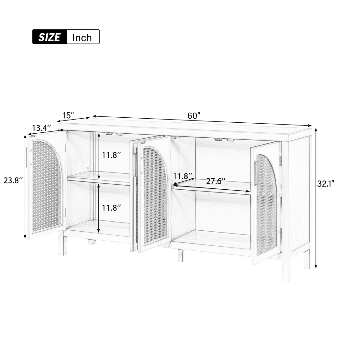 JIMSMAISON The 4-door cabinet with special-shape artificial rattan door panels, convenient metal handles, and a straight-line frame, is an ideal choice for any room in your home, photo 14 of 14