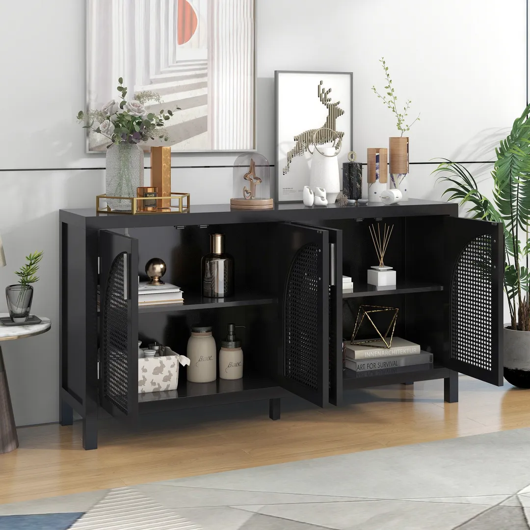 JIMSMAISON The 4-door cabinet with special-shape artificial rattan door panels, convenient metal handles, and a straight-line frame, is an ideal choice for any room in your home, photo 11 of 14