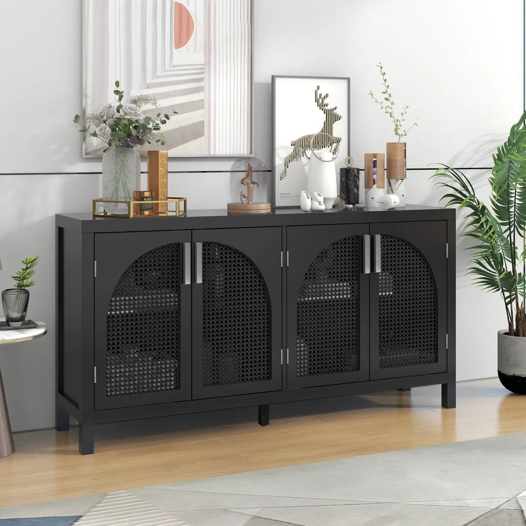 JIMSMAISON The 4-door cabinet with special-shape artificial rattan door panels, convenient metal handles, and a straight-line frame, is an ideal choice for any room in your home, photo 13 of 14