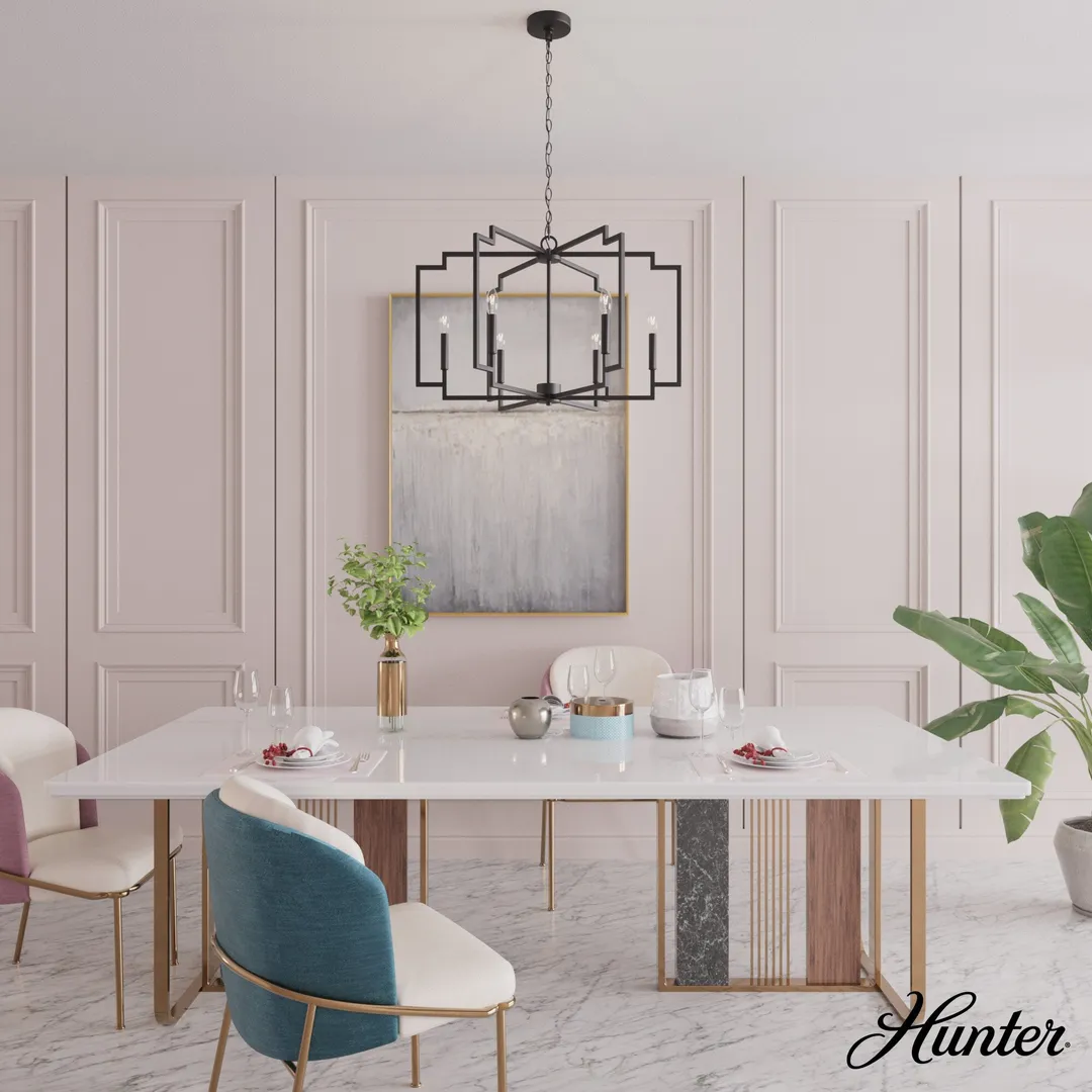 Hunter Zoanne 6-Light Matte Black Modern/Contemporary Cage Chandelier, photo 2 of 7