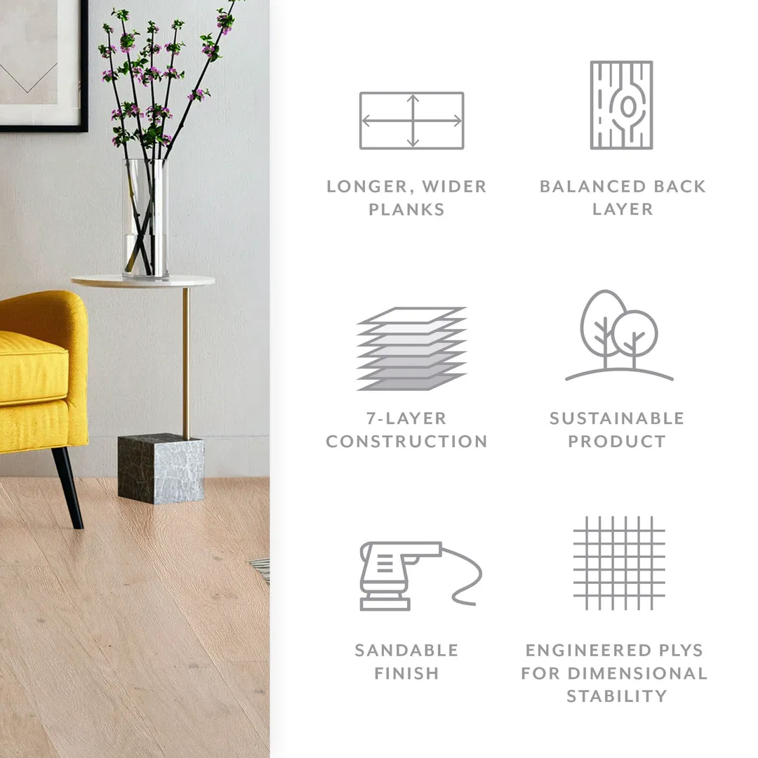 Element Flooring Irving Park Dewdrop European White Oak 8-33/50-in W x 9/16-in T x Varying Length Wirebrushed Water Resistant Engineered Hardwood Flooring (31.25-sq ft / Carton), photo 7 of 8