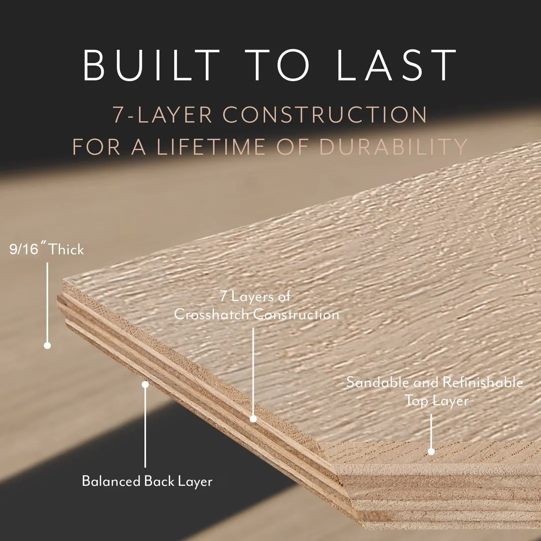 Element Flooring Irving Park Dewdrop European White Oak 8-33/50-in W x 9/16-in T x Varying Length Wirebrushed Water Resistant Engineered Hardwood Flooring (31.25-sq ft / Carton), photo 4 of 8