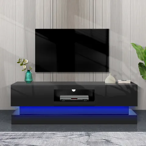 Black morden TV Stand with LED Lights Modern/Contemporary Black Tv Cabinet