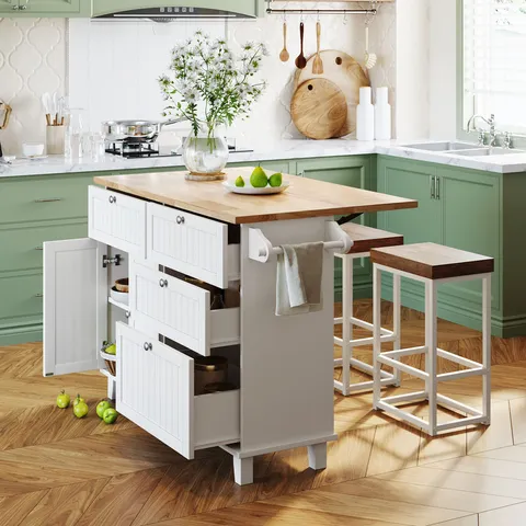 White Wood Base with Wood Top Kitchen Island
