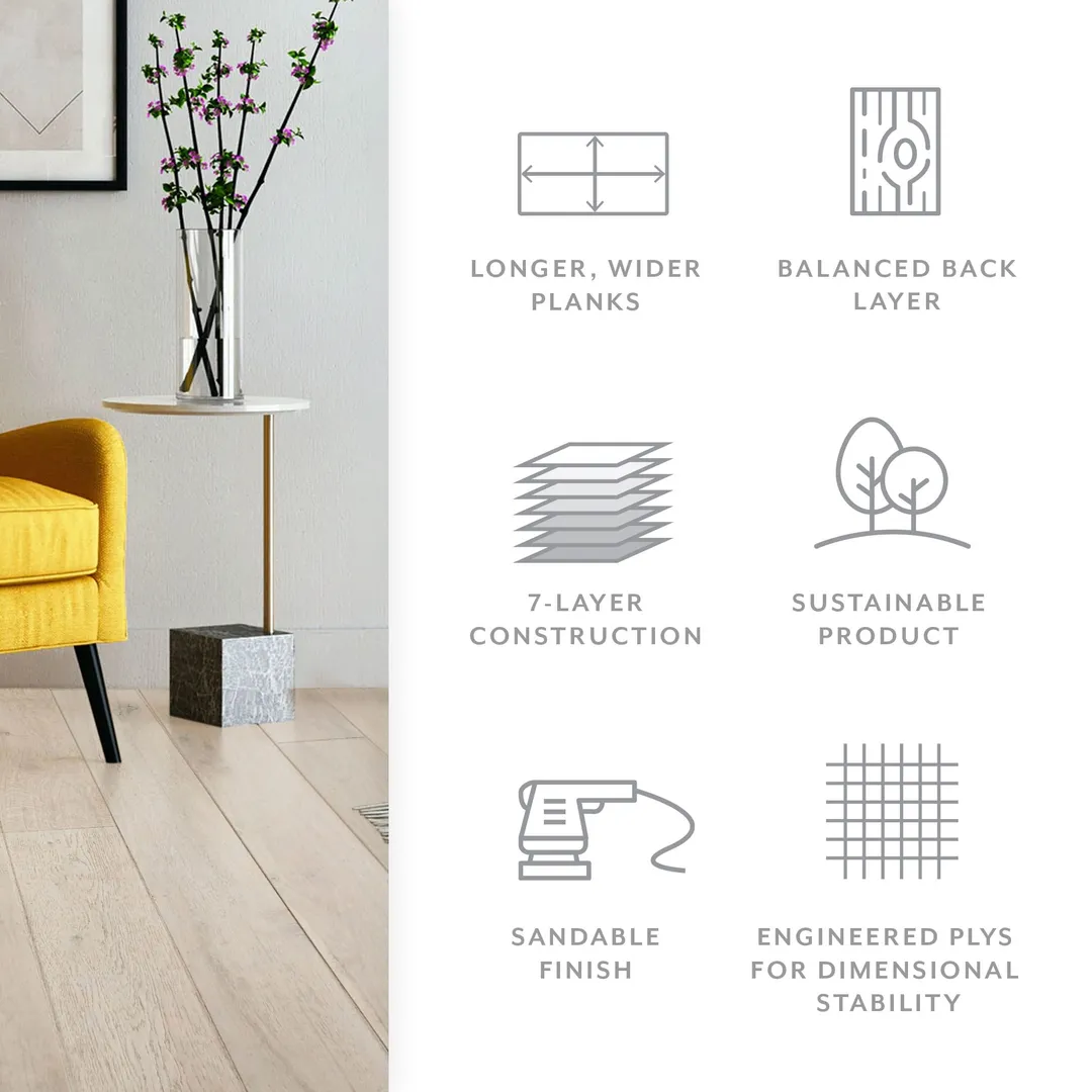 Element Flooring Sahara Evening White European white oak 1/2-in T x 7-1/2-in W Water Resistant Wirebrushed Engineered Hardwood Flooring ( 31.09-sq ft / Carton ), photo 4 of 14