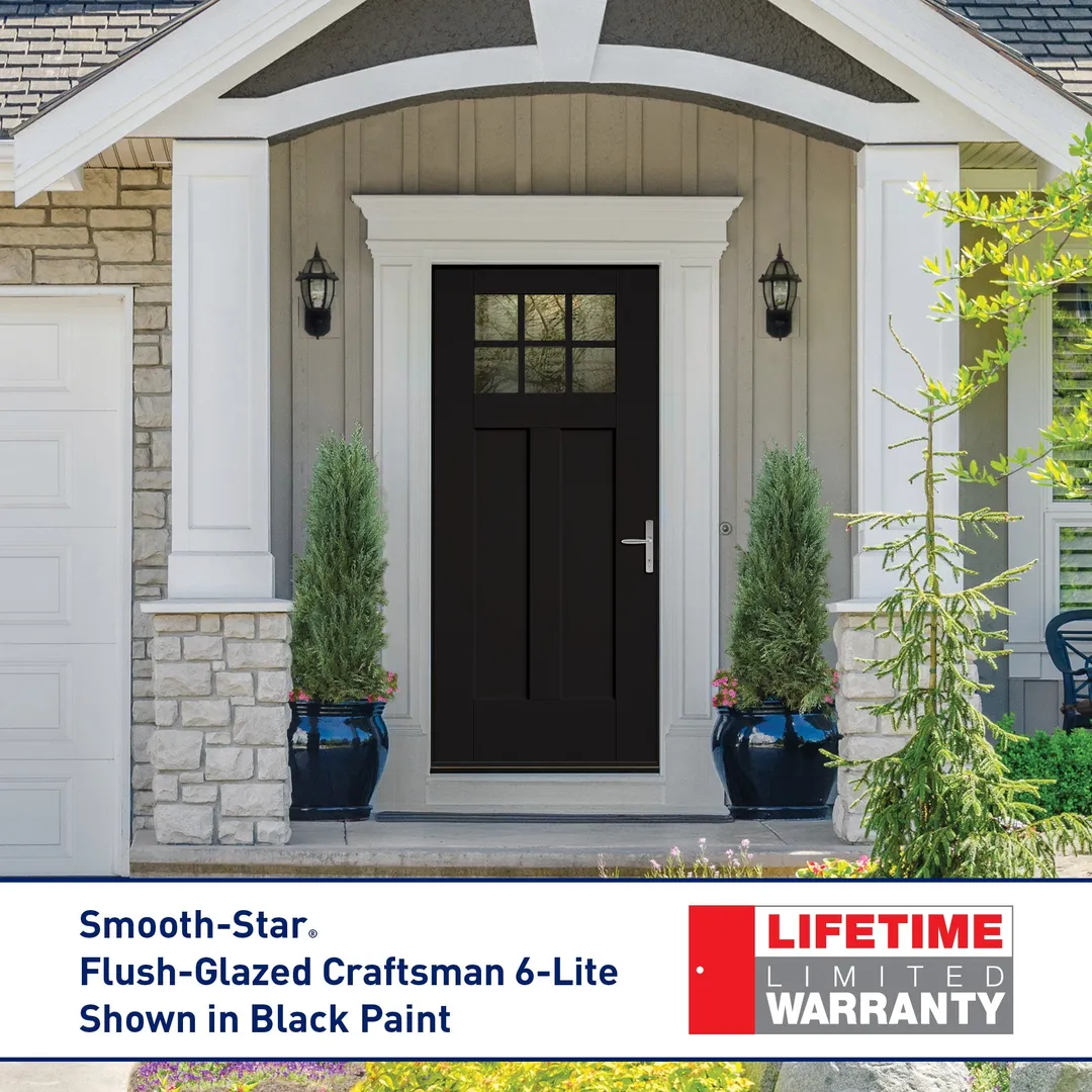Therma-Tru Benchmark Doors 36-in x 80-in Fiberglass Craftsman 6-Lite Left-Hand Inswing Ready-to-Paint Unfinished Prehung Single Front Door with Brickmould, photo 4 of 10
