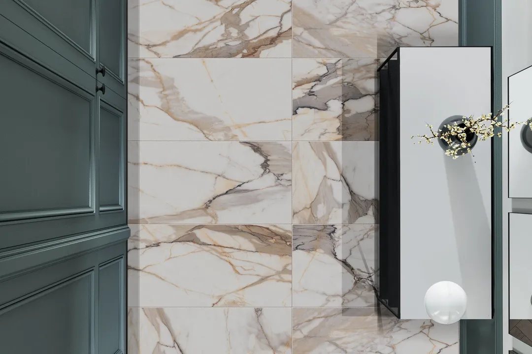 Satori Calacatta Dorado 24-in x 48-in Polished Porcelain Marble Look Floor and Wall Tile (7.75-sq. ft/ Piece), photo 2 of 5