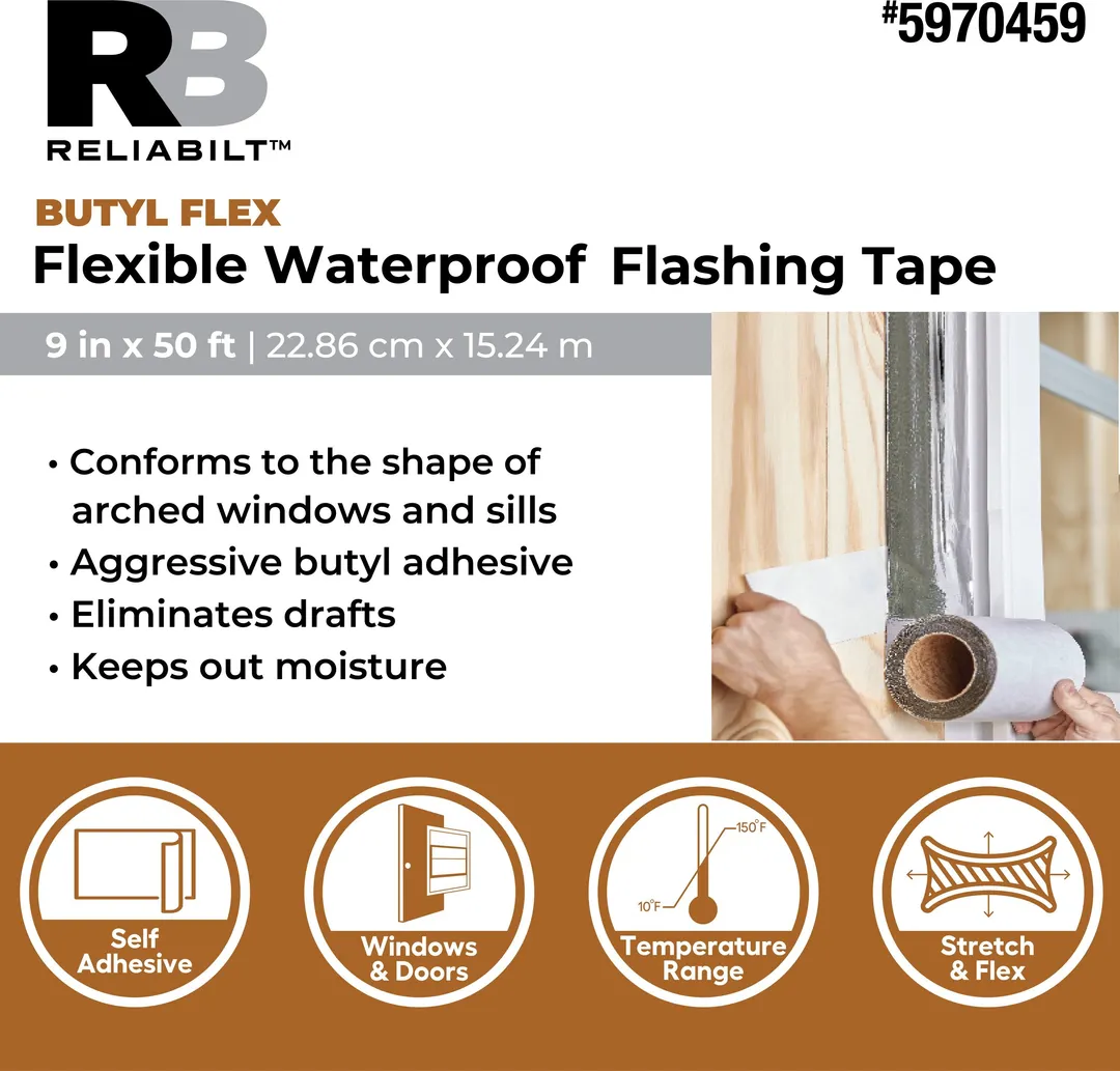 RELIABILT Butyl Flex 9-in x 50-ft White Self-Adhesive Butyl Rubber Waterproof Flashing Tape Roll, photo 5 of 5