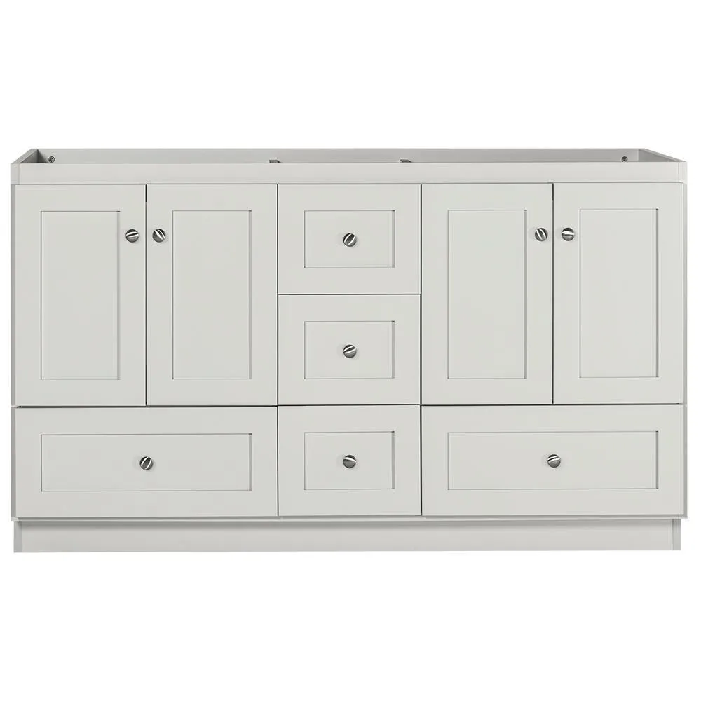 Shaker 60 in. W x 21 in. D x 34.5 in. H Vanity for Double Basins Cabinet Only in Satin White, photo 15 of 19