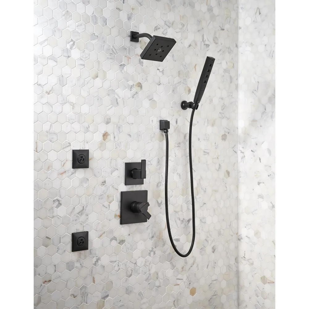 Zura 5-Spray 1.3 in. Single Wall Mount Handheld H2Okinetic Shower Head in Matte Black, photo 8 of 14