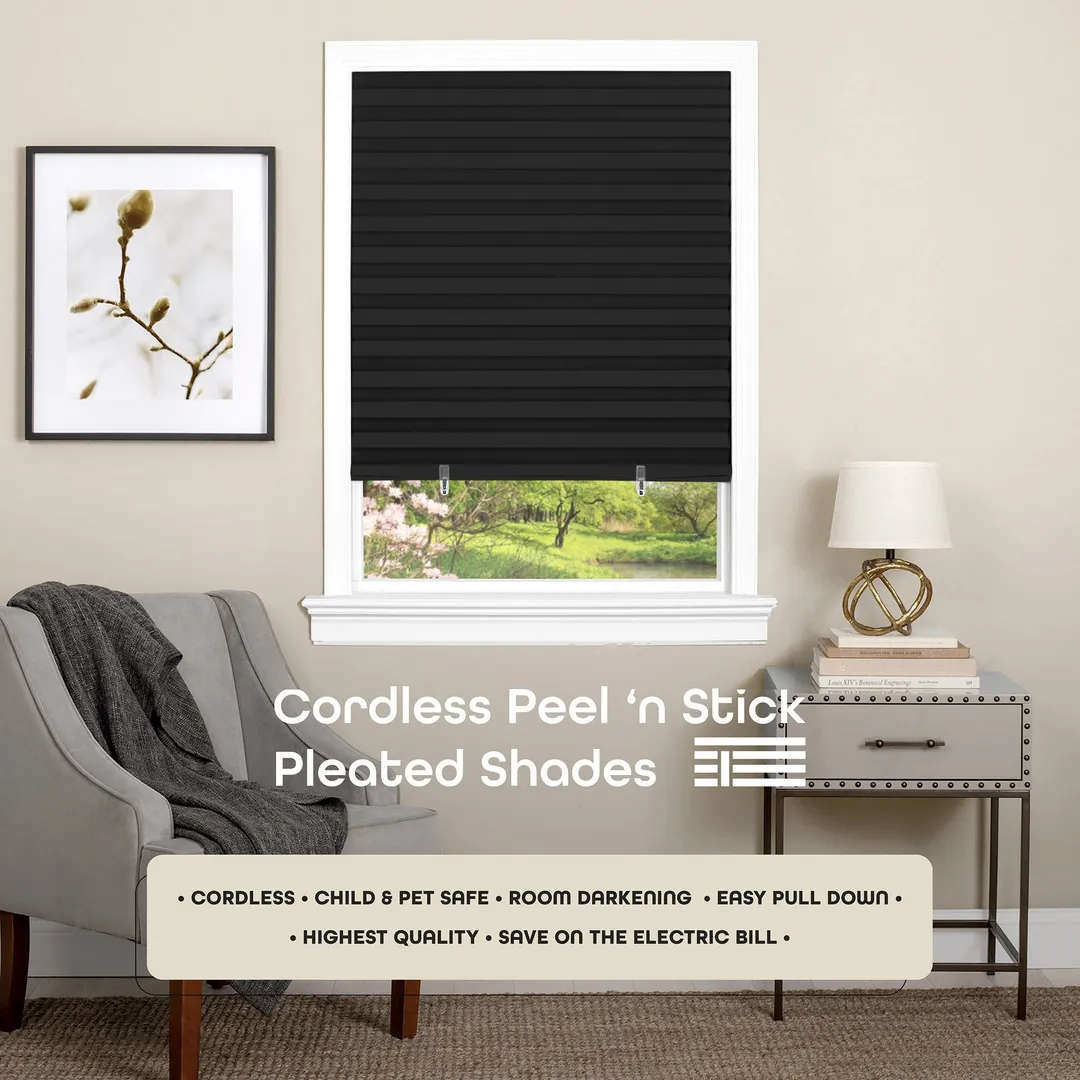 Achim Cordless 1-2-3 Shade, 48 in W x 75 in L, Black Room Darkening Cordless Pleated Temporary Shade, photo 7 of 8