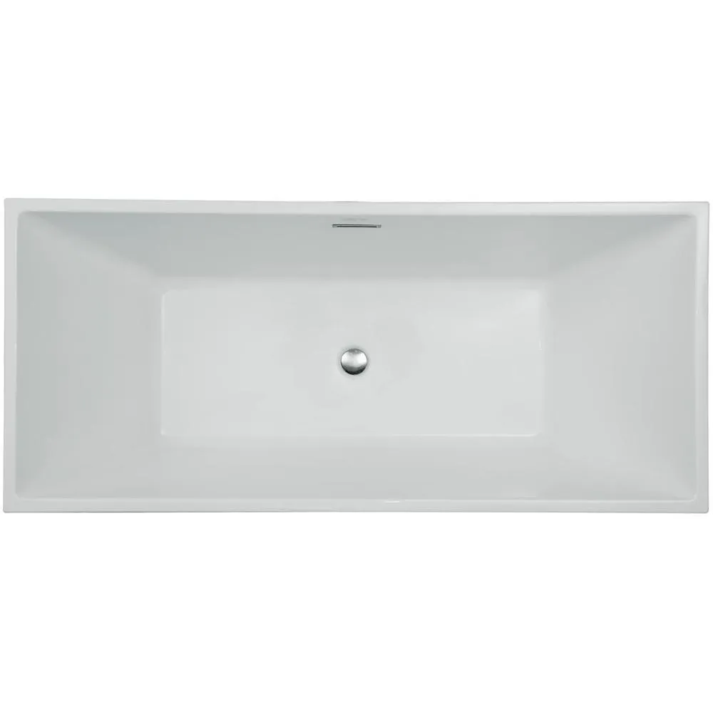 67 in. Acrylic Center Drain Rectangle Flat Bottom Freestanding Bathtub in White, photo 3 of 7
